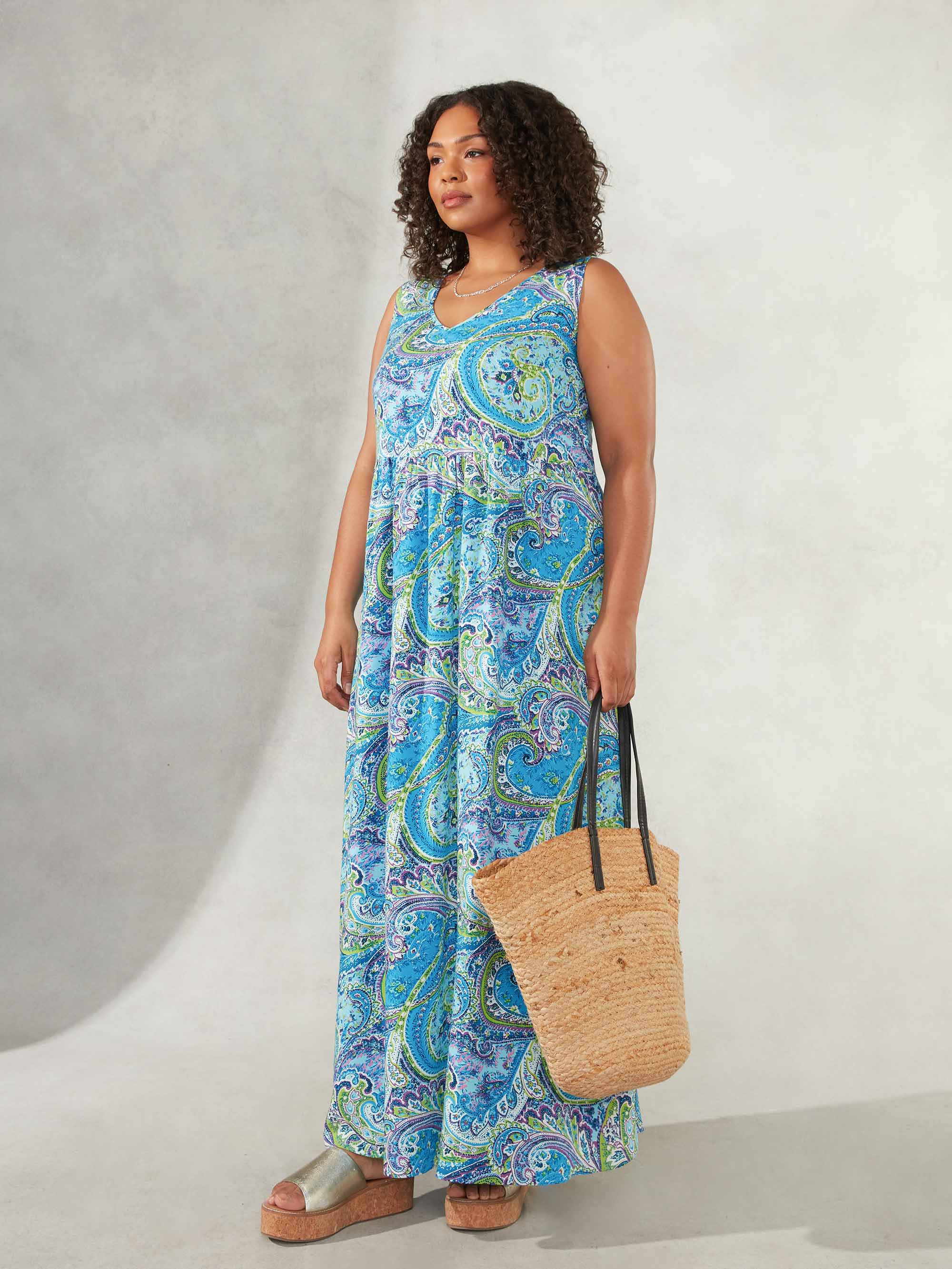 Multi Paisley Print Empire Line Maxi Dress - Image 6