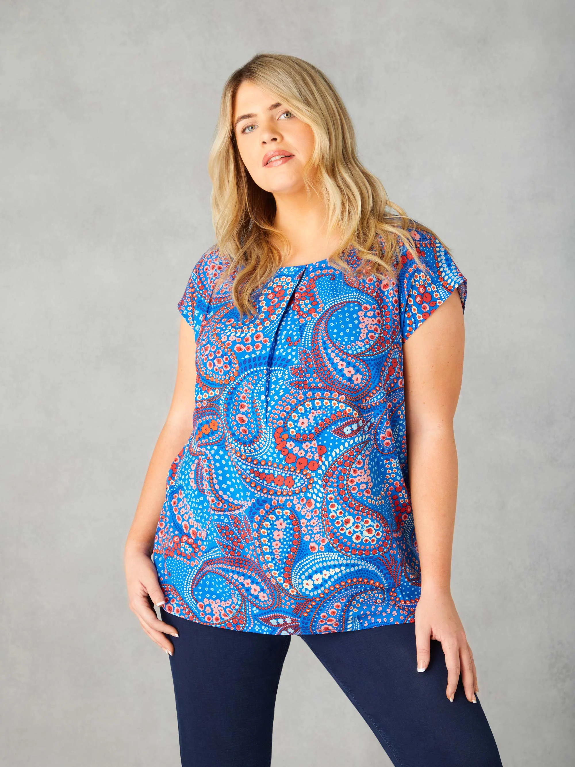 Multi Paisley Print Pleat Front Top - Image 2