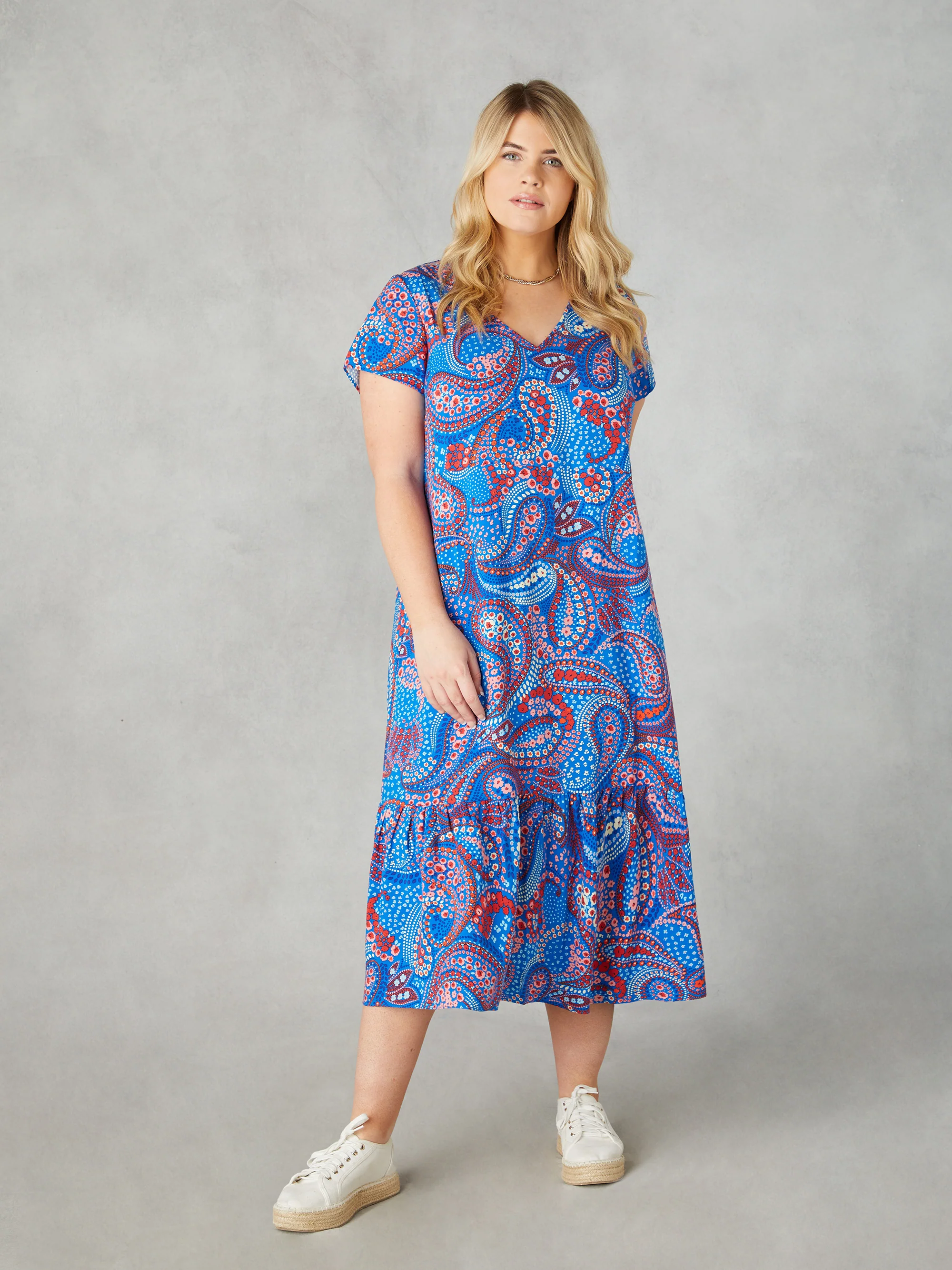 Multi Paisley Print V-Neck Dress - Image 3