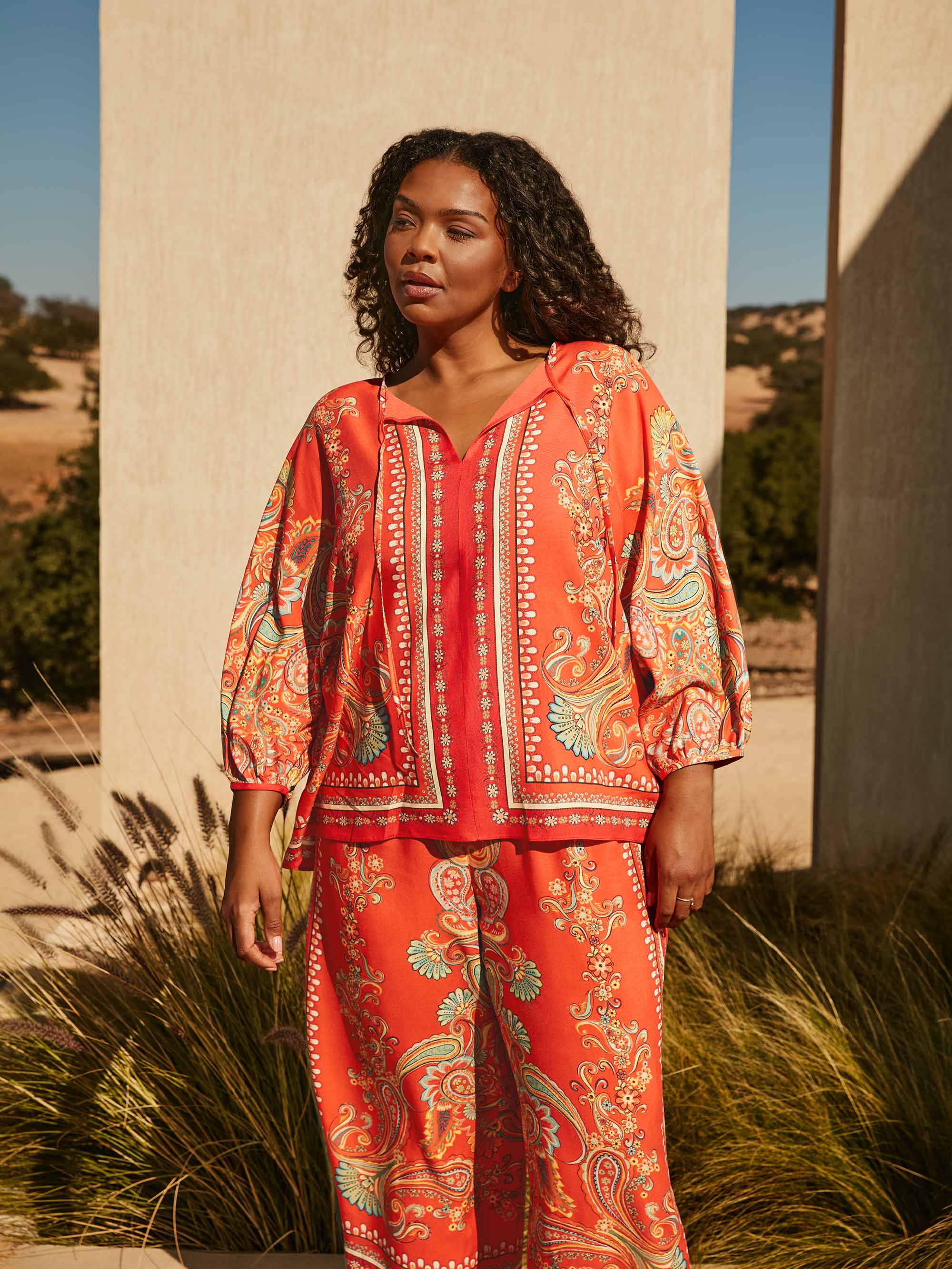 Multi Scarf Print Cropped Trousers - Image 2