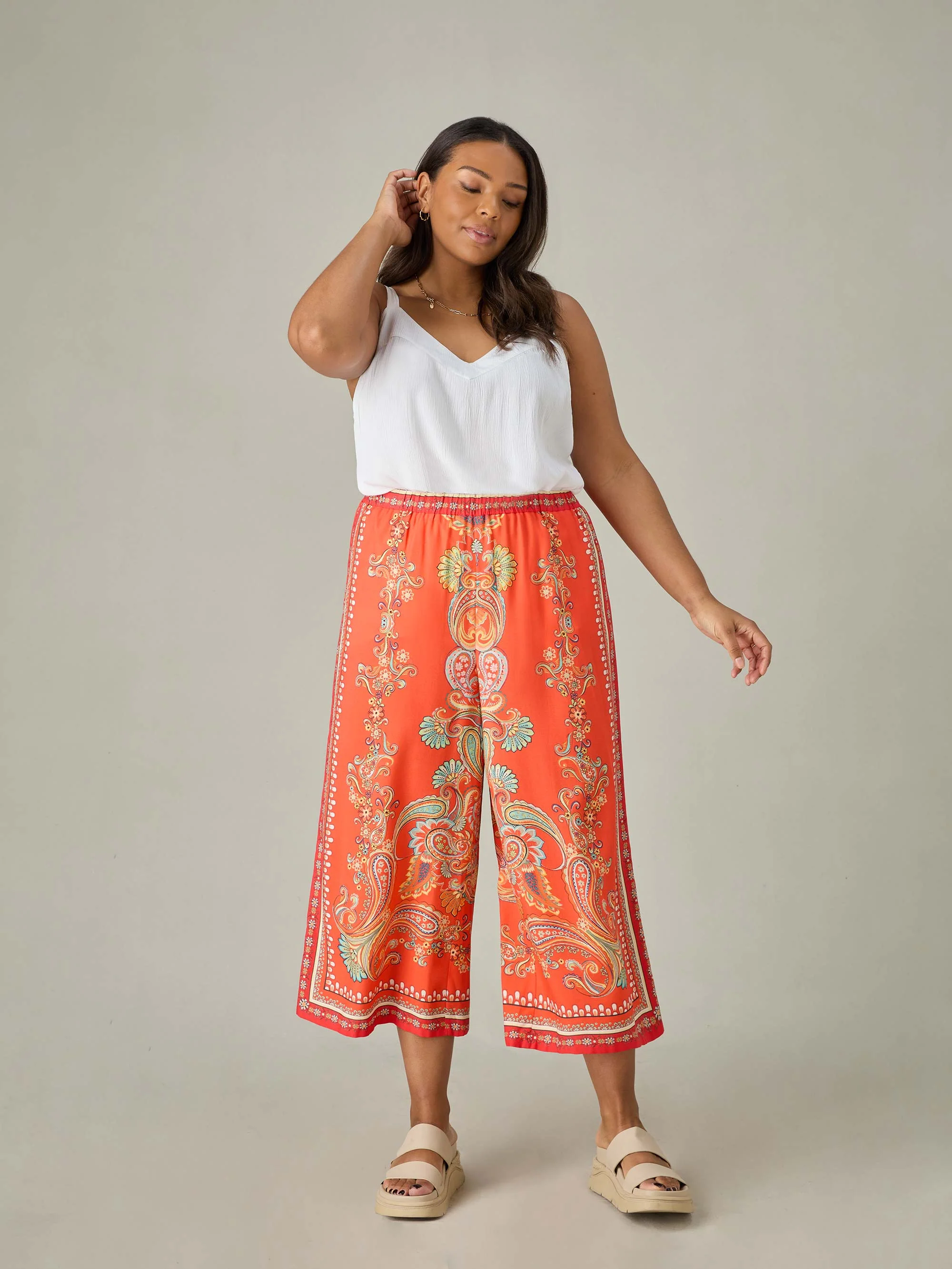 Multi Scarf Print Cropped Trousers - Image 3