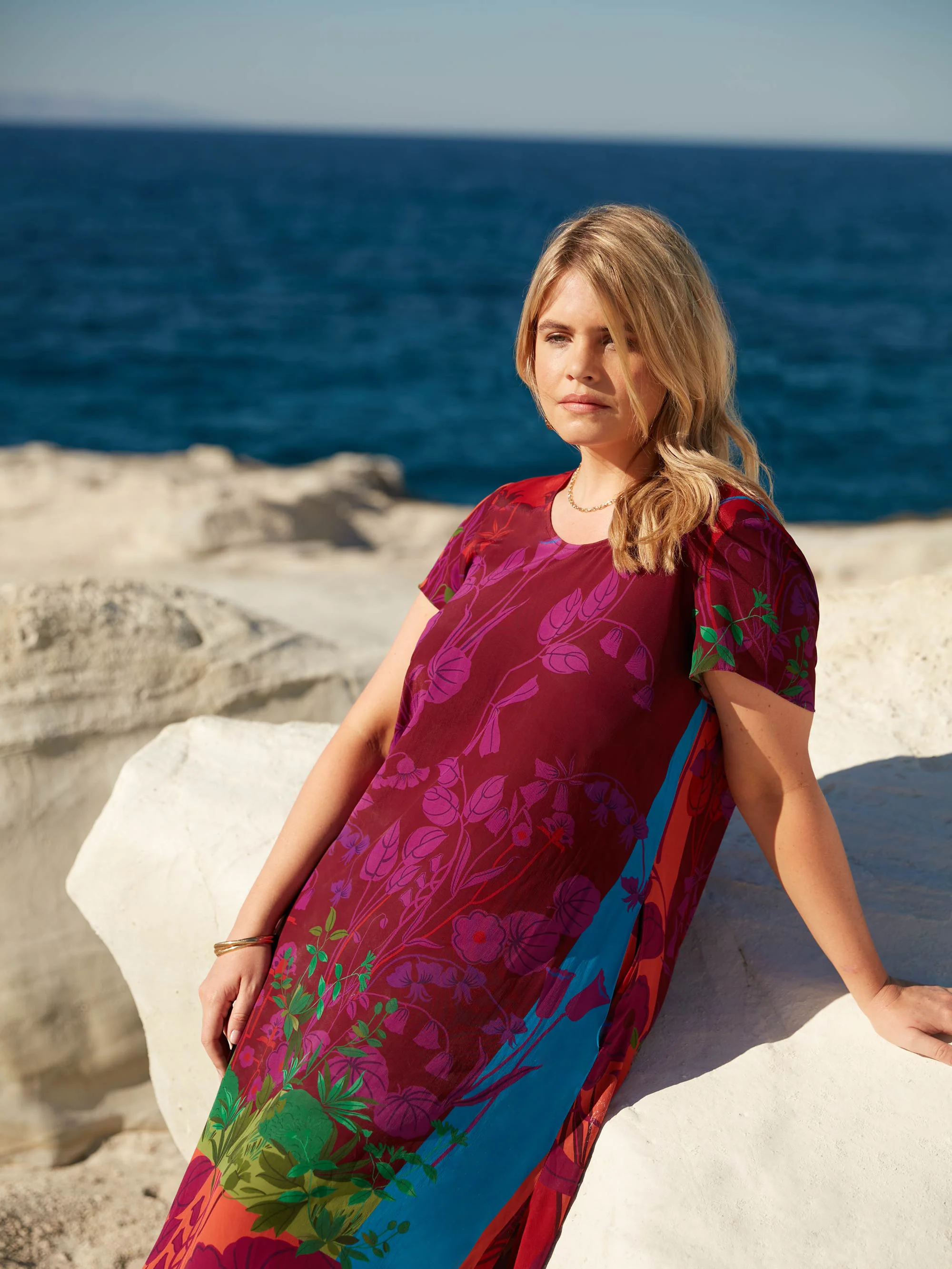 Multi Scarf Print Hanky Hem Midi T-Shirt Dress - Image 2