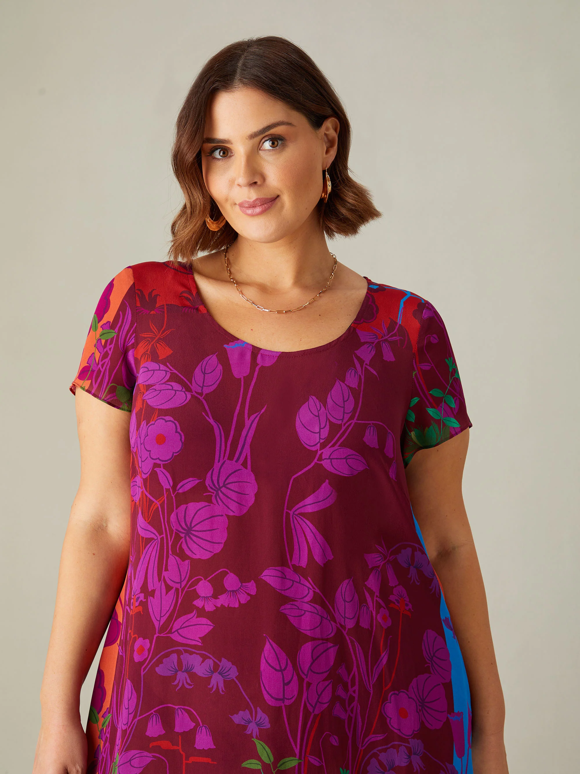 Multi Scarf Print Hanky Hem Midi T-Shirt Dress - Image 4