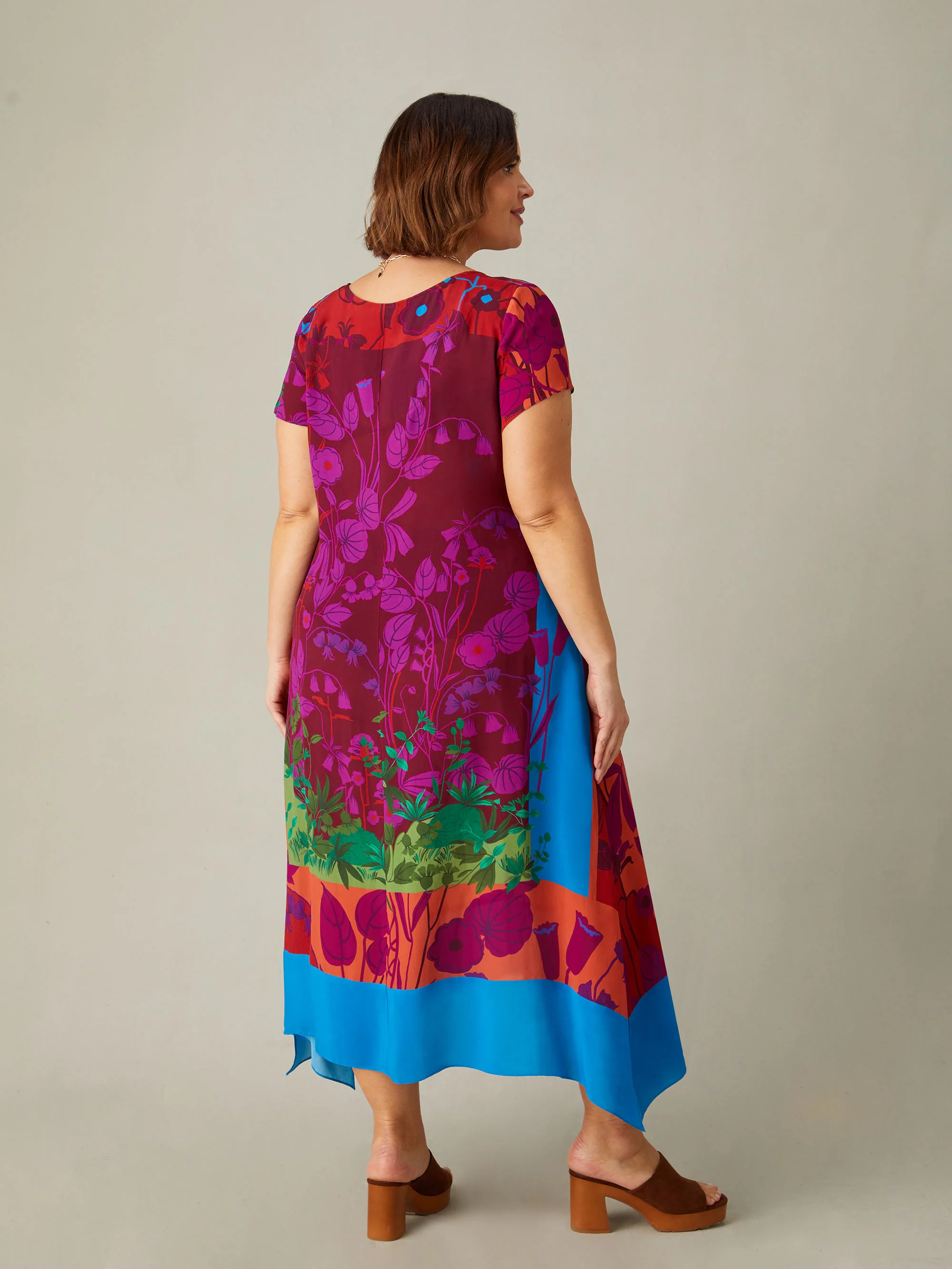 Multi Scarf Print Hanky Hem Midi T-Shirt Dress - Image 5