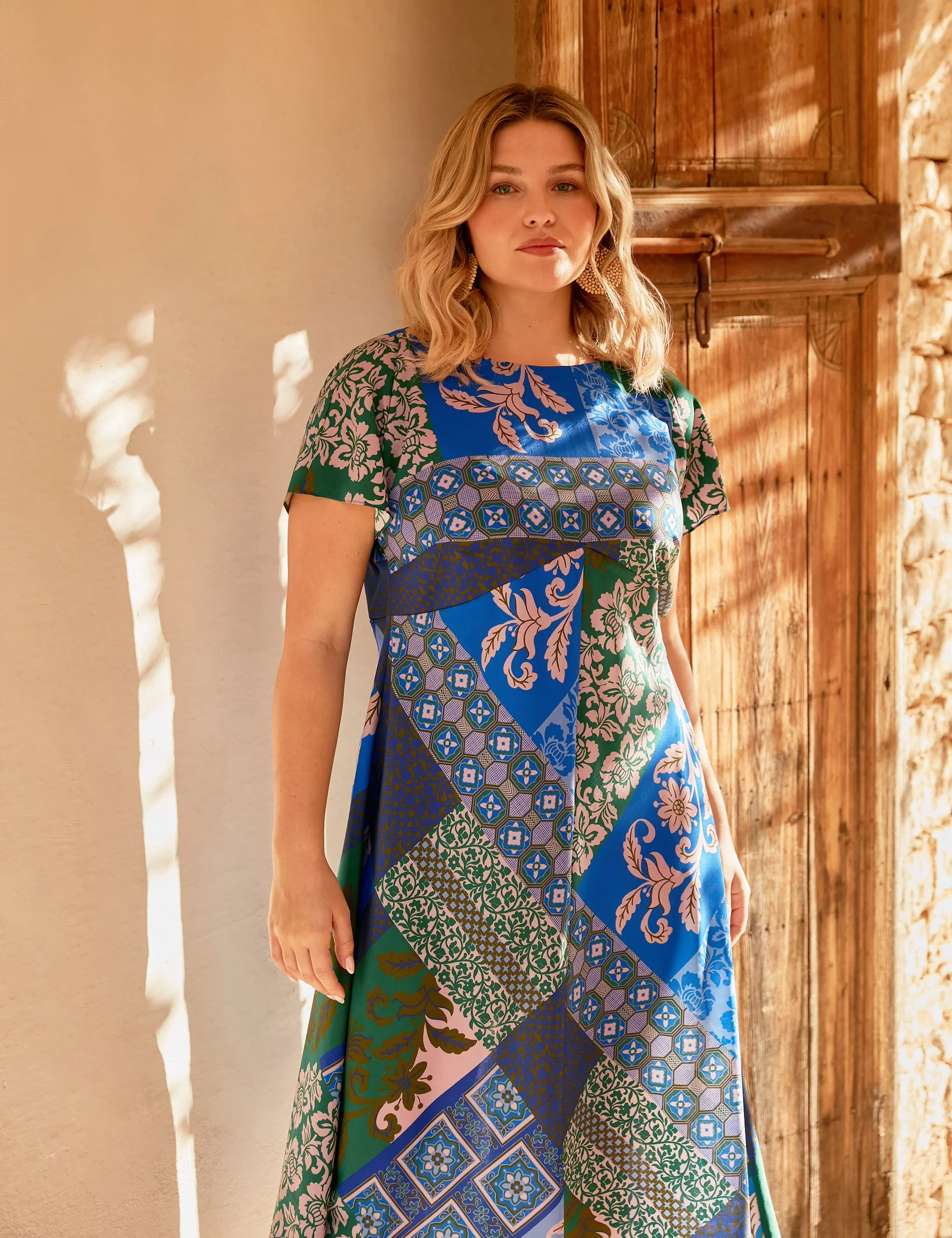 Multi Scarf Print Midi Dress