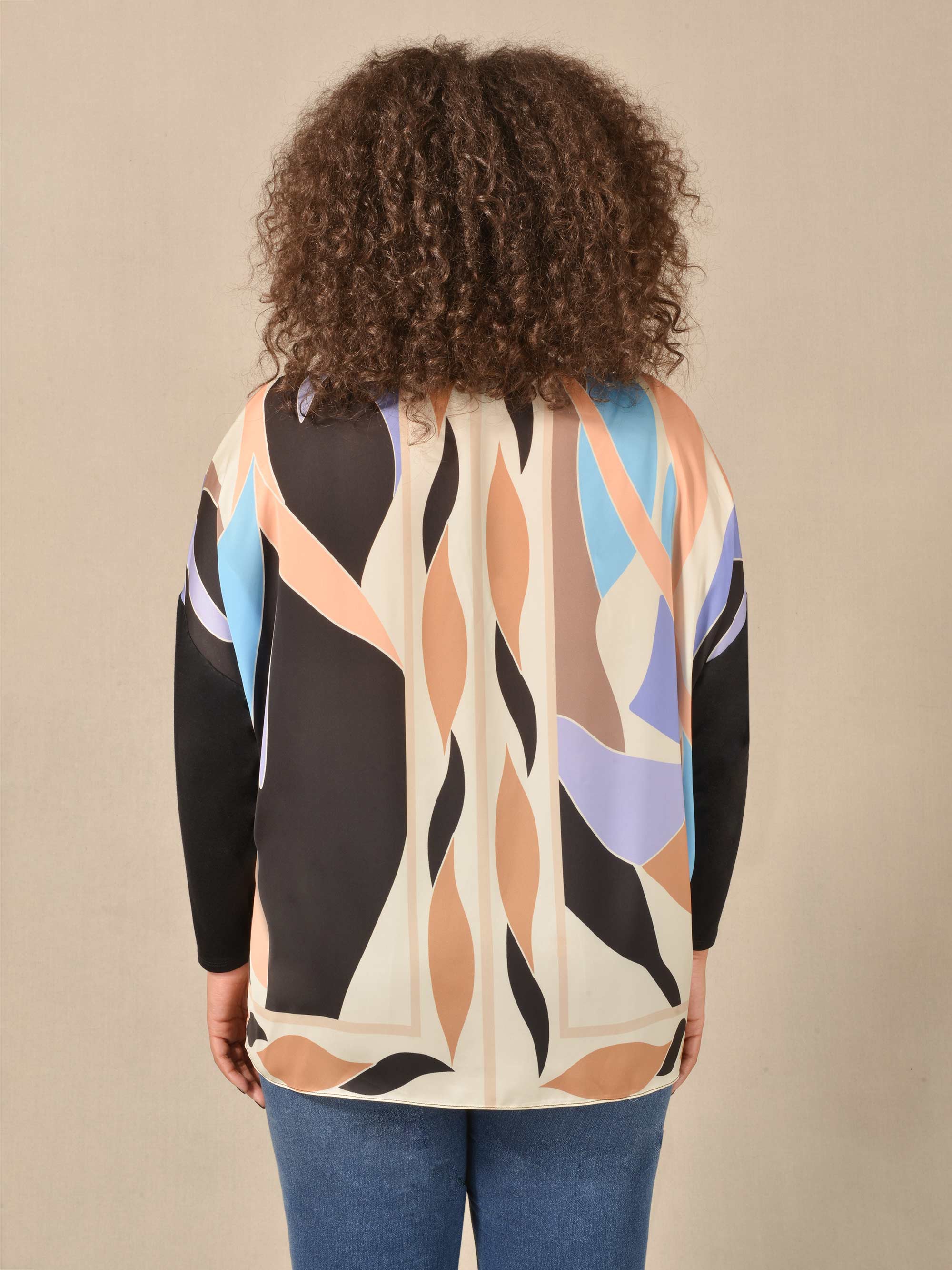 Multi Scarf Print Satin & Jersey Contrast Top - Image 6