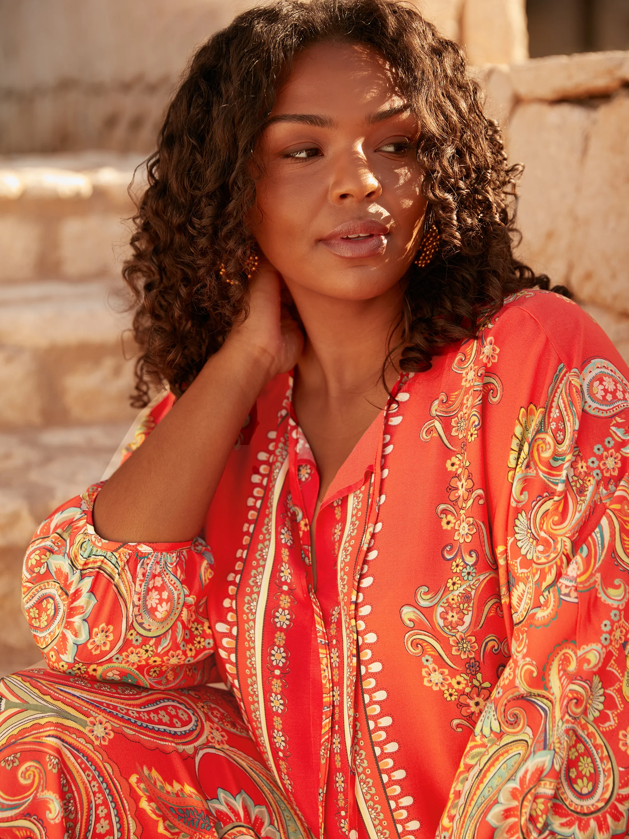 Multi Scarf Print Tie Neck Blouse - Image 2
