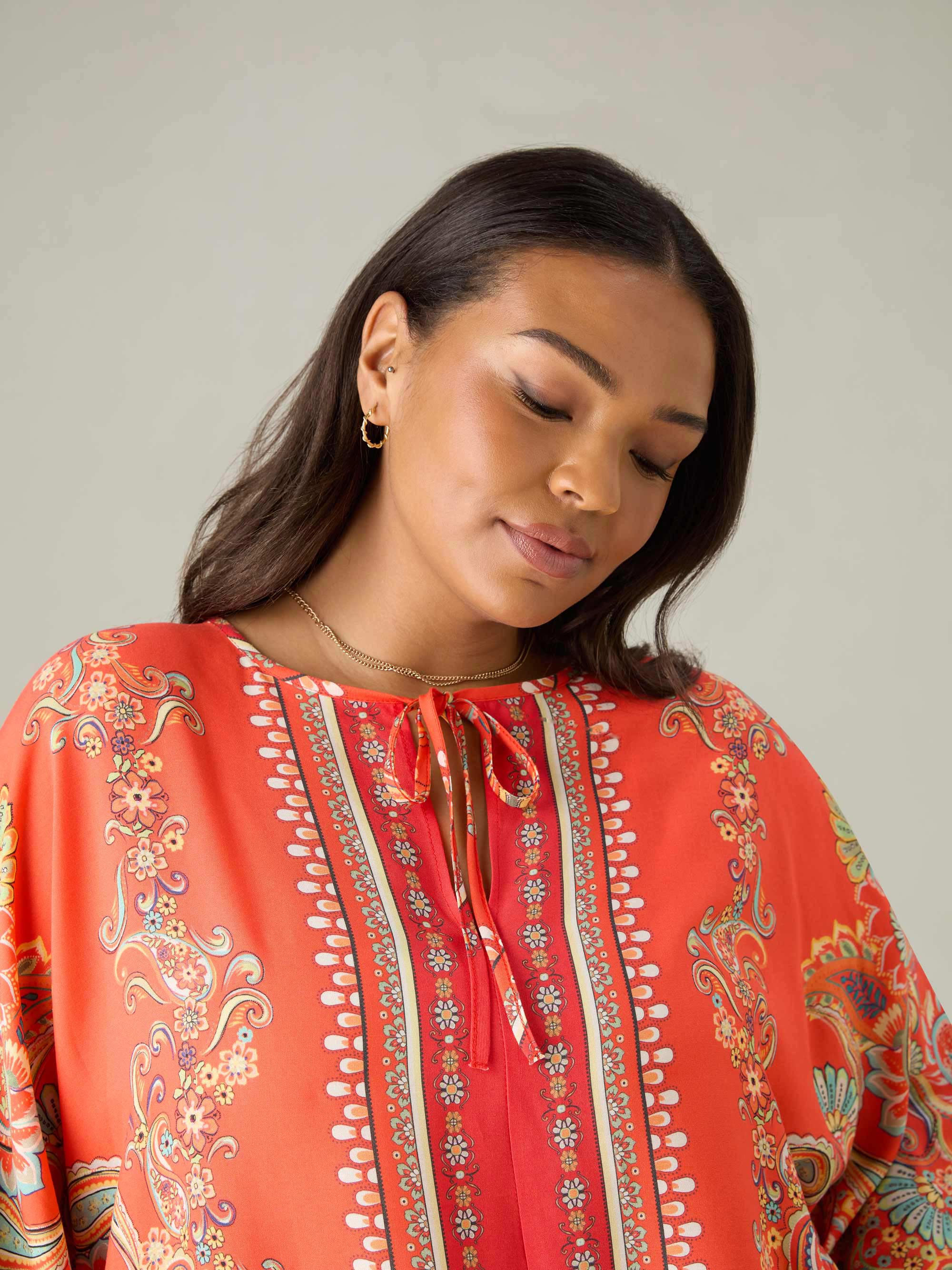 Multi Scarf Print Tie Neck Blouse - Image 3