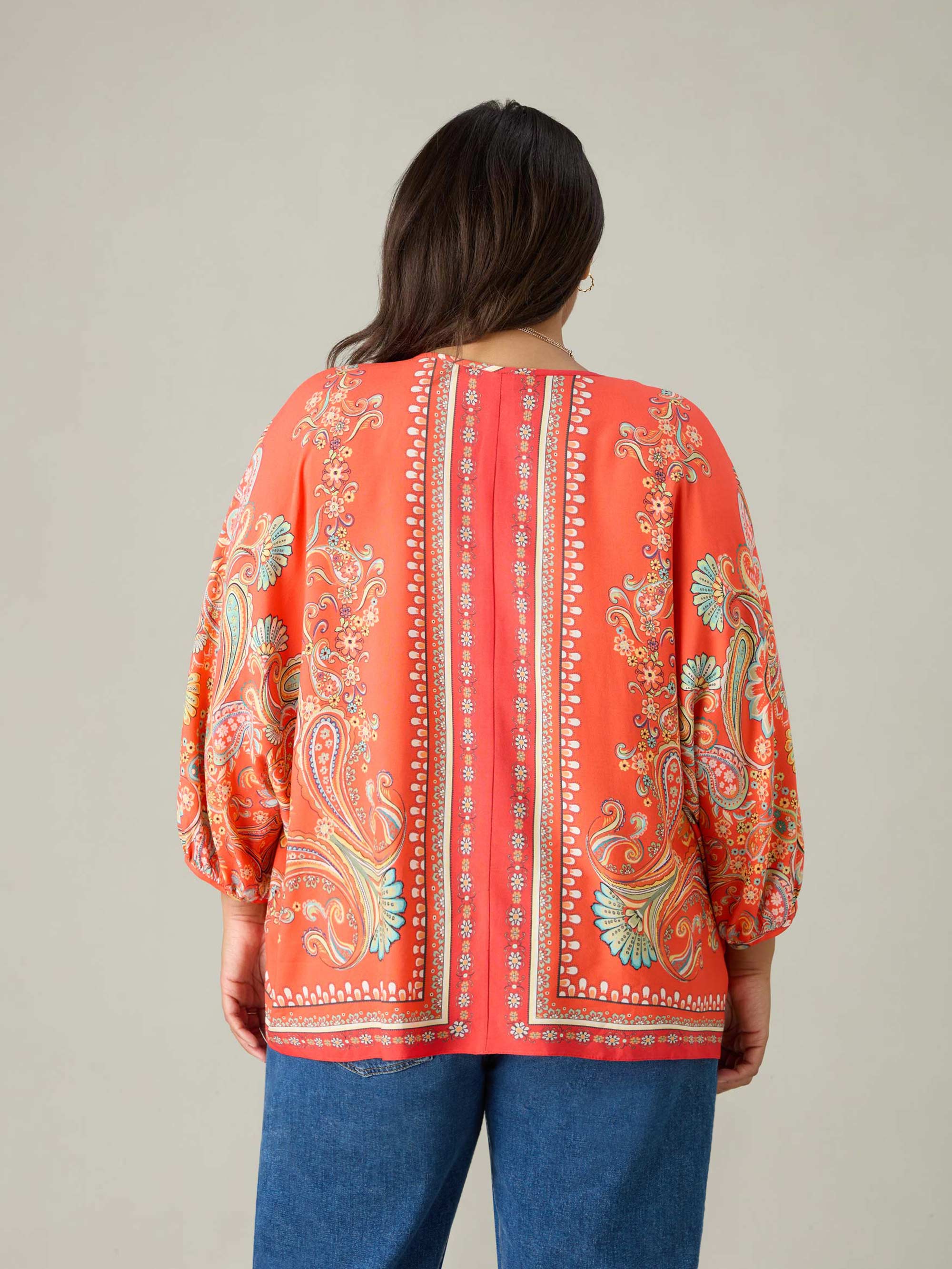 Multi Scarf Print Tie Neck Blouse - Image 4