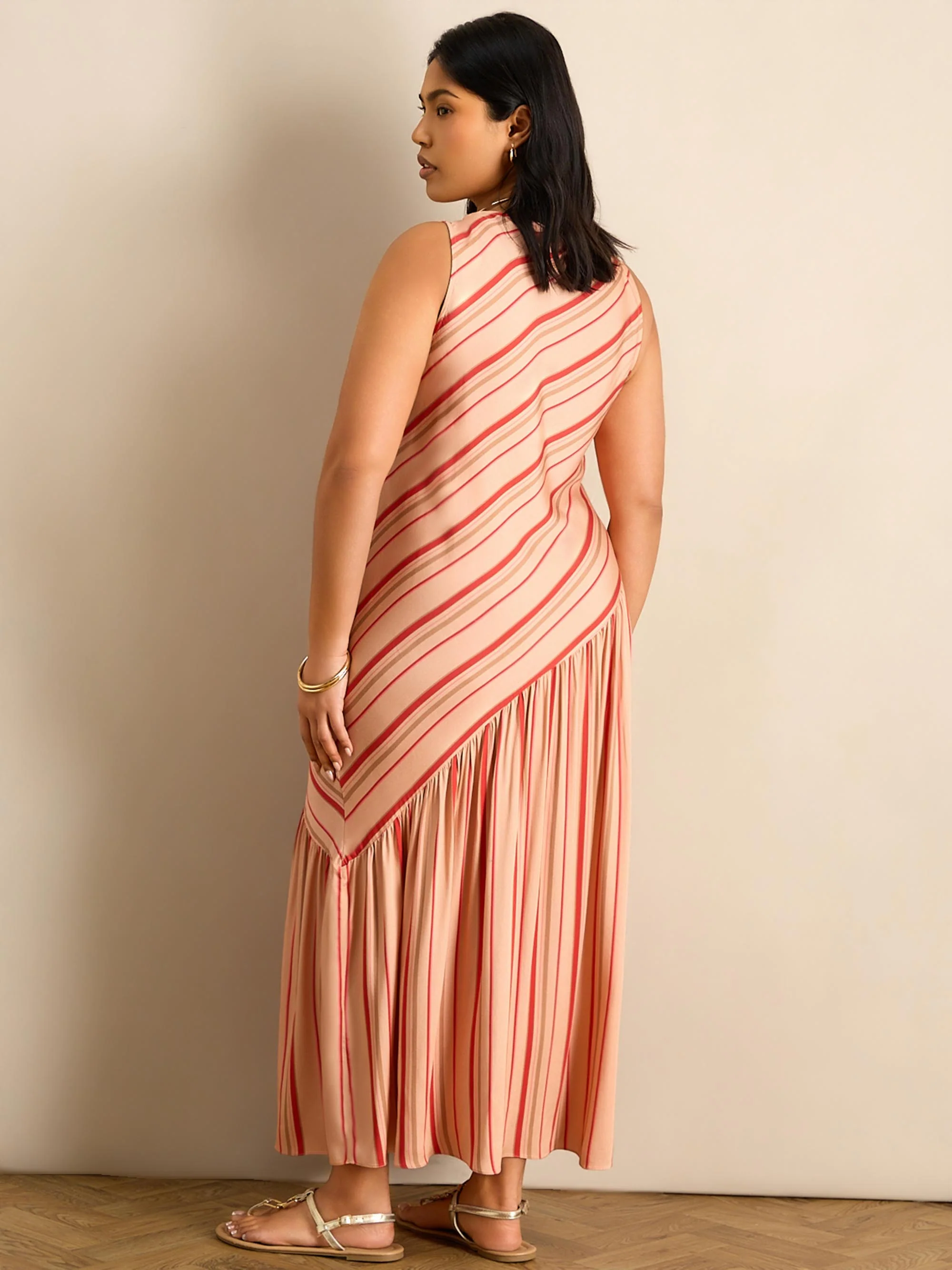 Multi Stripe Asymmetric Sleeveless Maxi Dress - Image 7