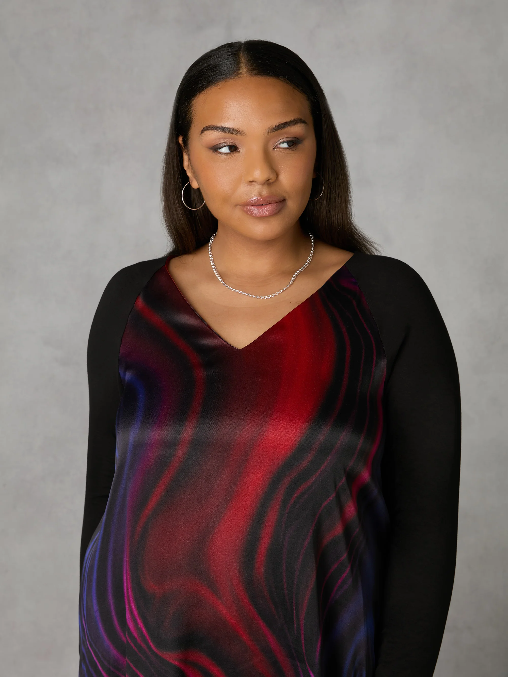 Multi Swirl Print Satin Front High Low Tunic - Image 3