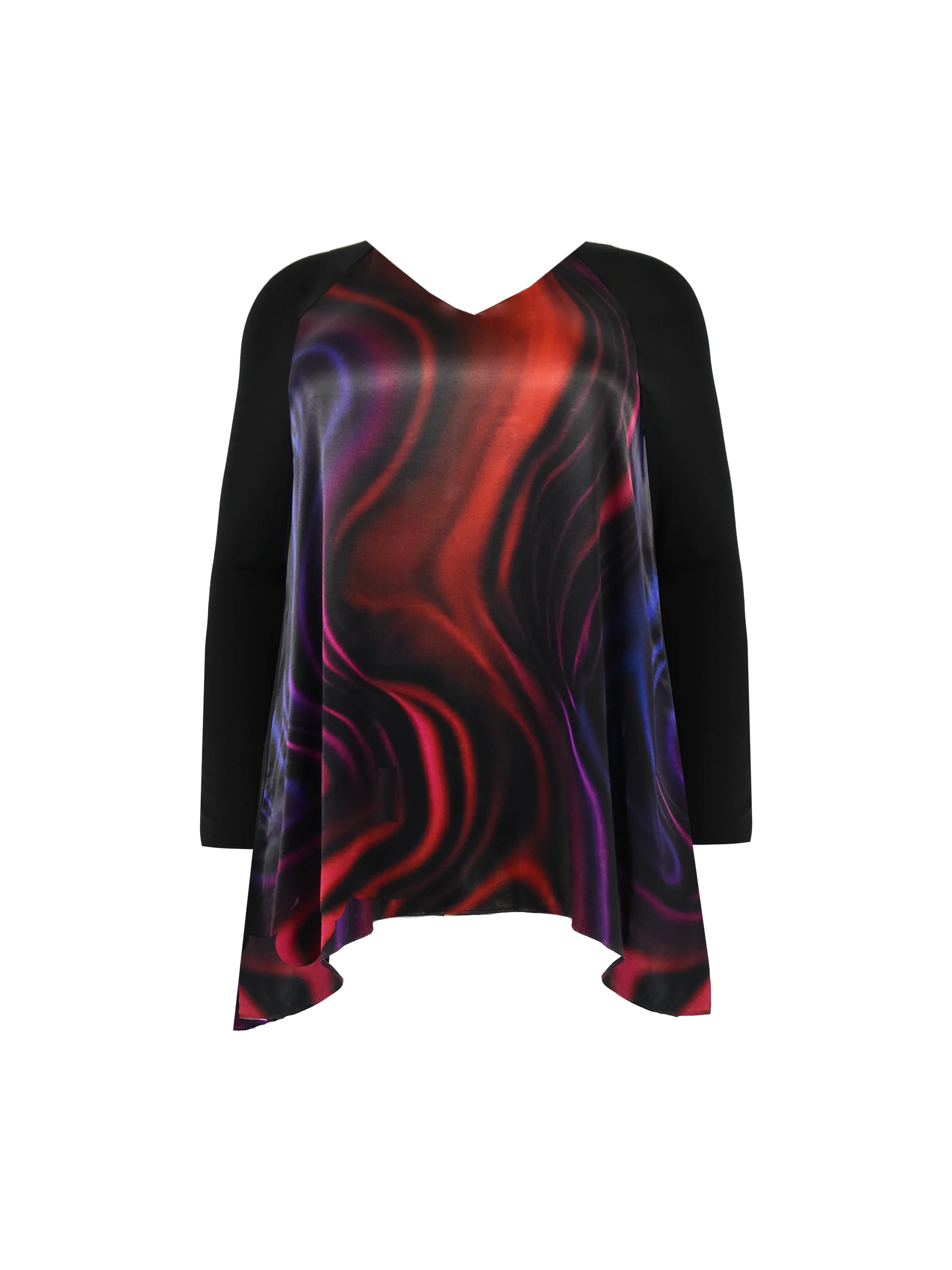 Multi Swirl Print Satin Front High Low Tunic - Image 6