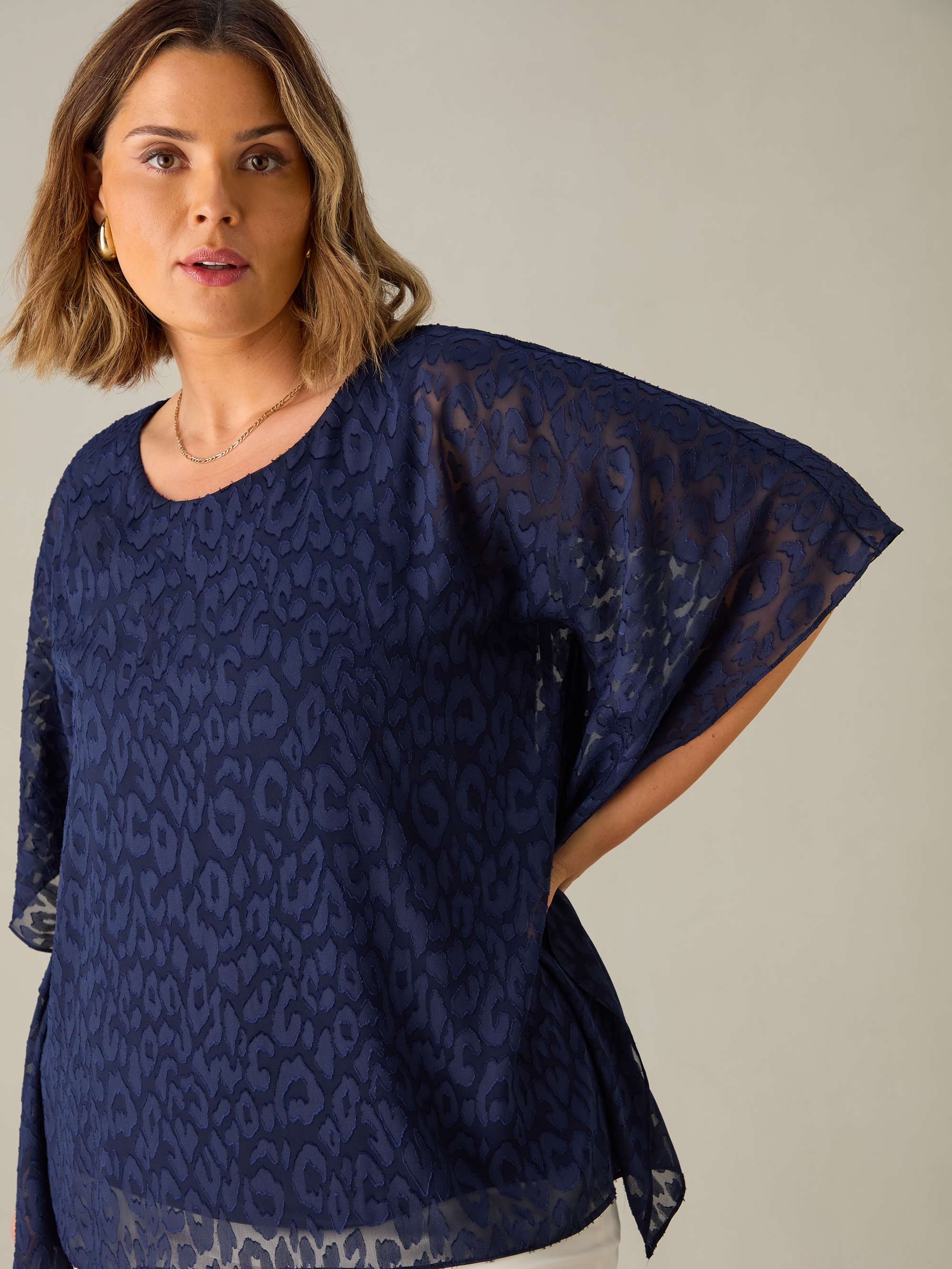 Navy Animal Burnout Overlay Hanky Hem Top - Image 3