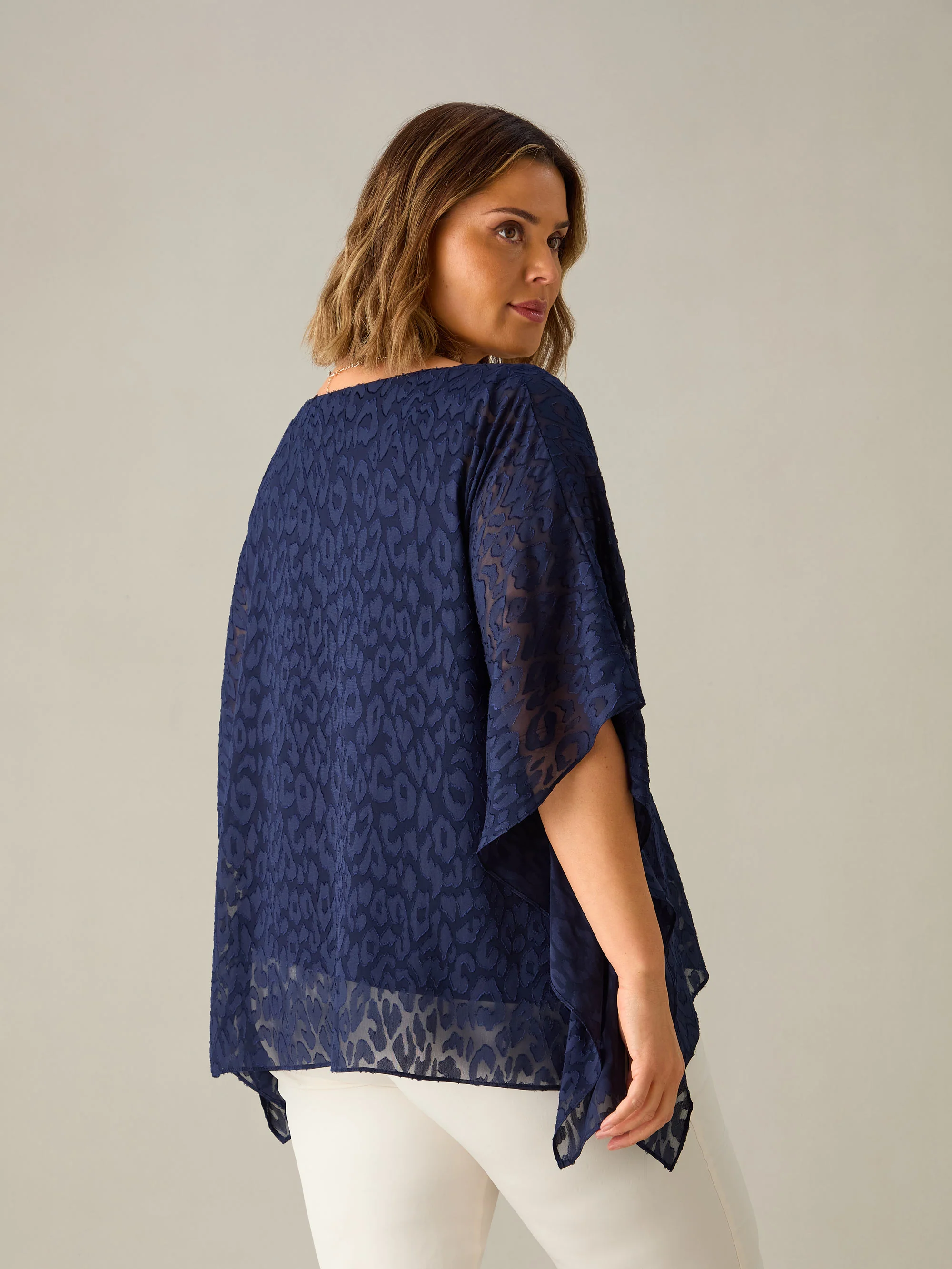 Navy Animal Burnout Overlay Hanky Hem Top - Image 4
