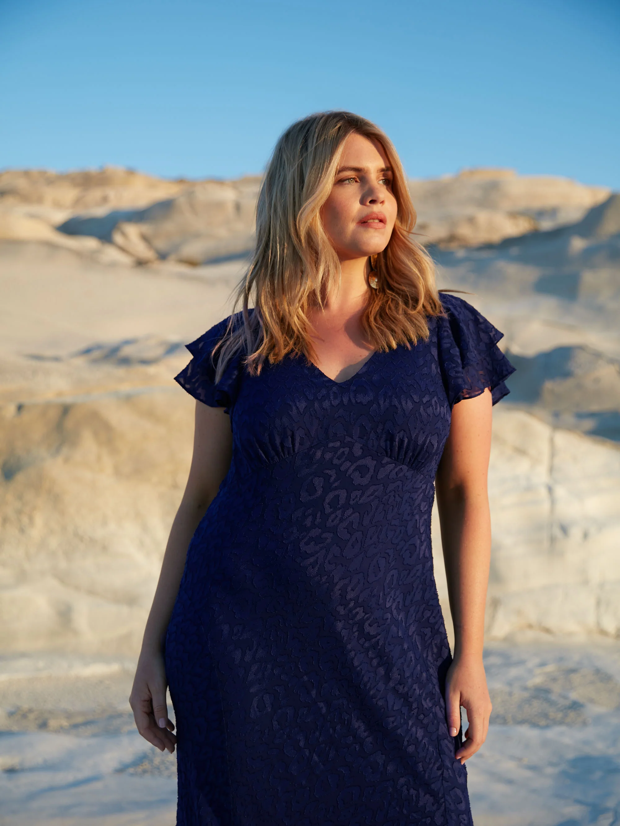 Navy Animal Burnout Ruffle Shoulder Maxi Dress - Image 2
