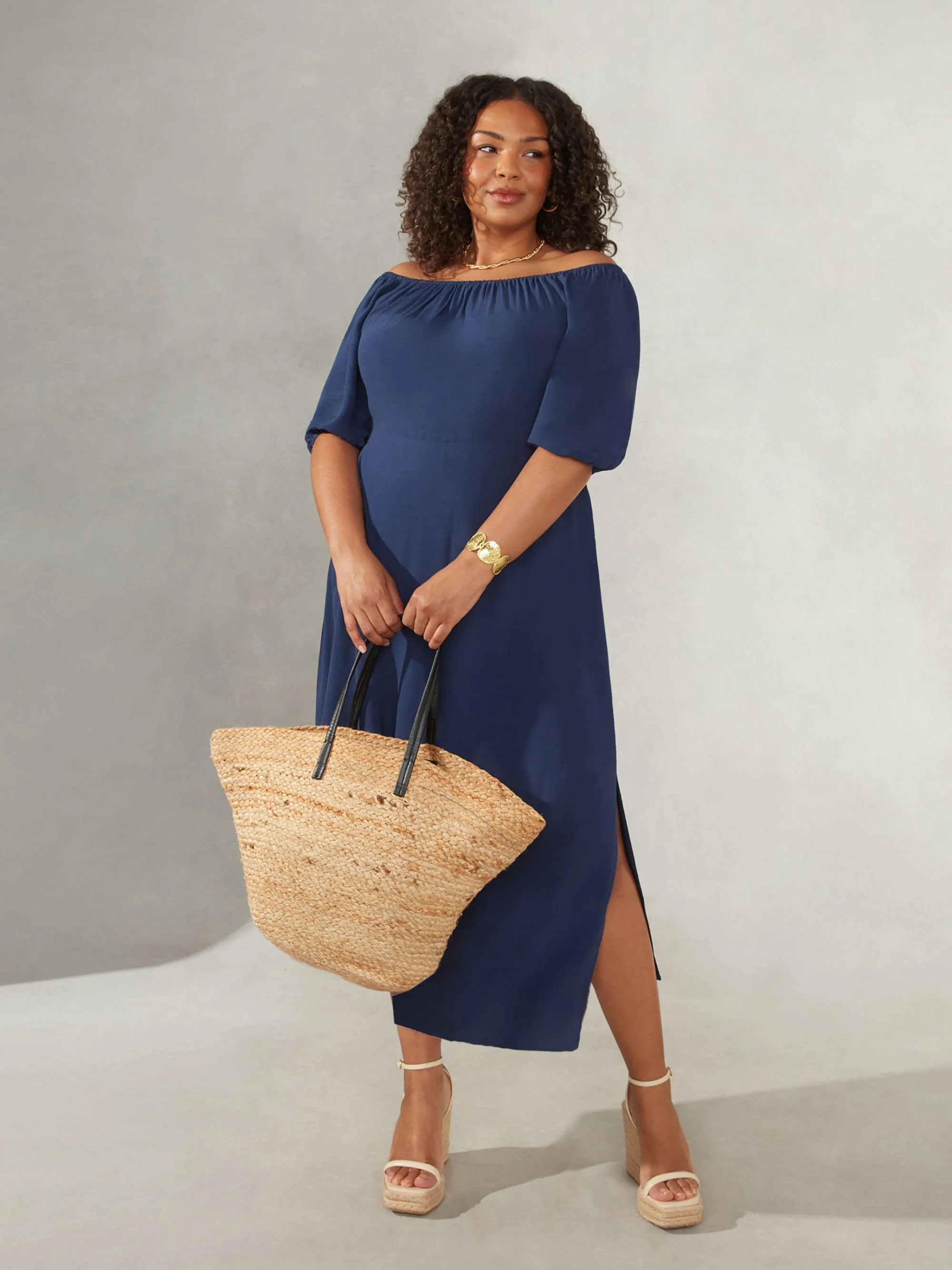 Navy Bardot Maxi Dress - Image 2