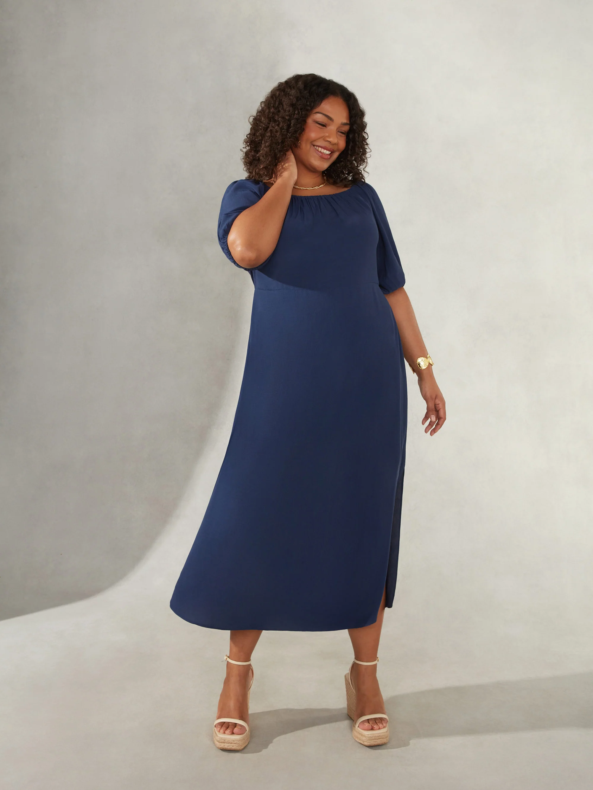 Navy Bardot Maxi Dress - Image 3