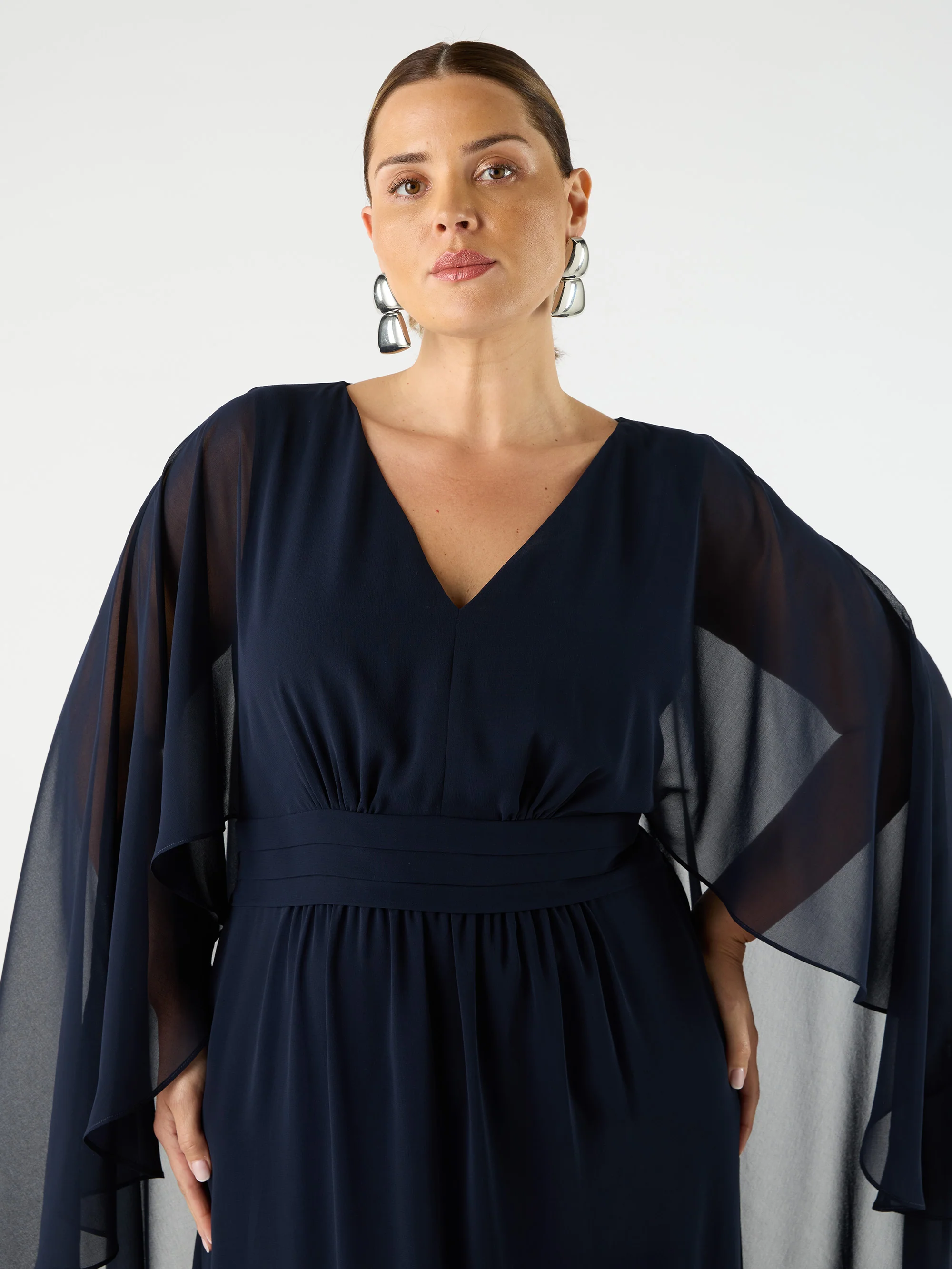 Navy Chiffon Maxi Cape Dress - Image 2