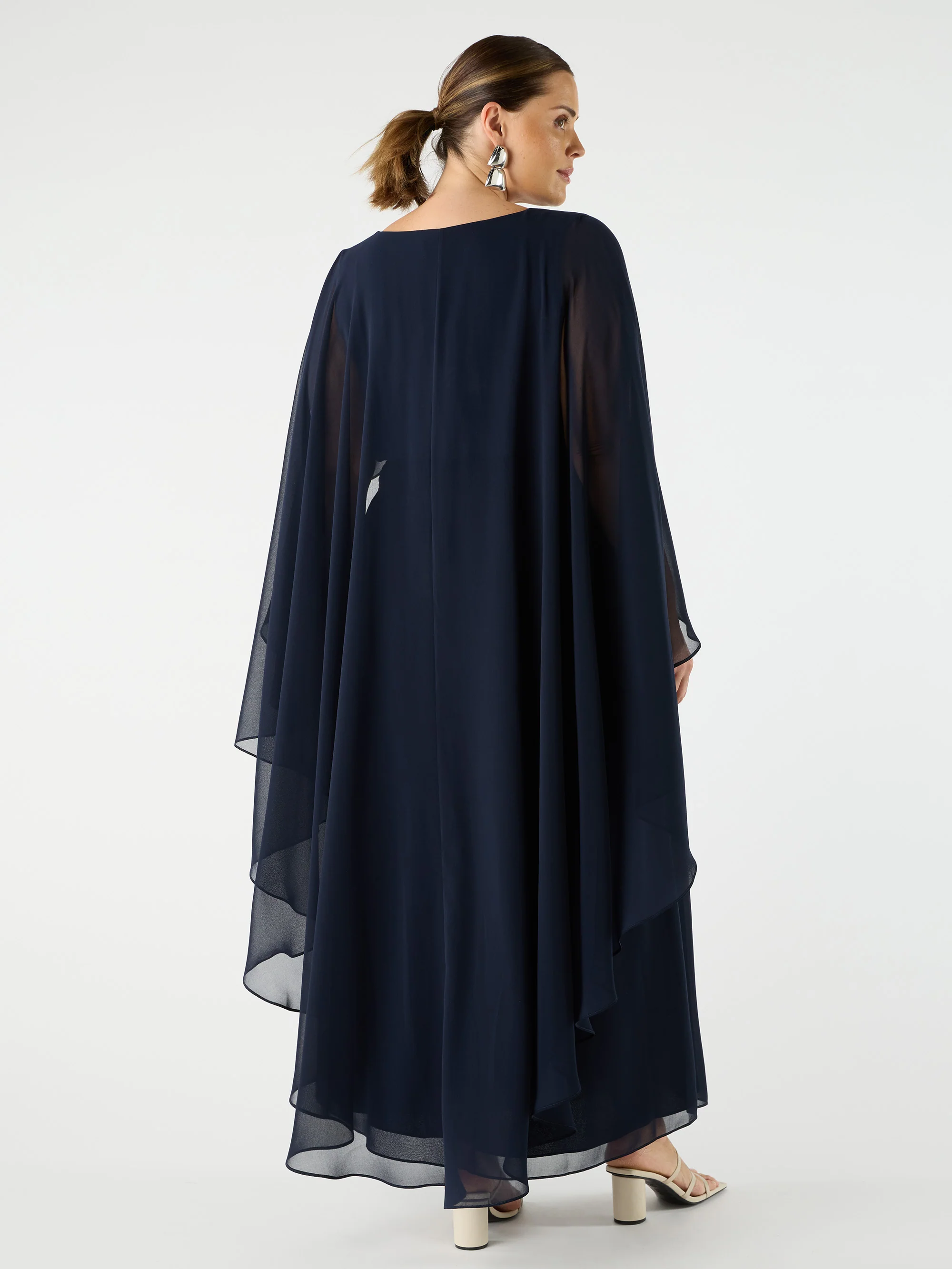 Navy Chiffon Maxi Cape Dress - Image 3