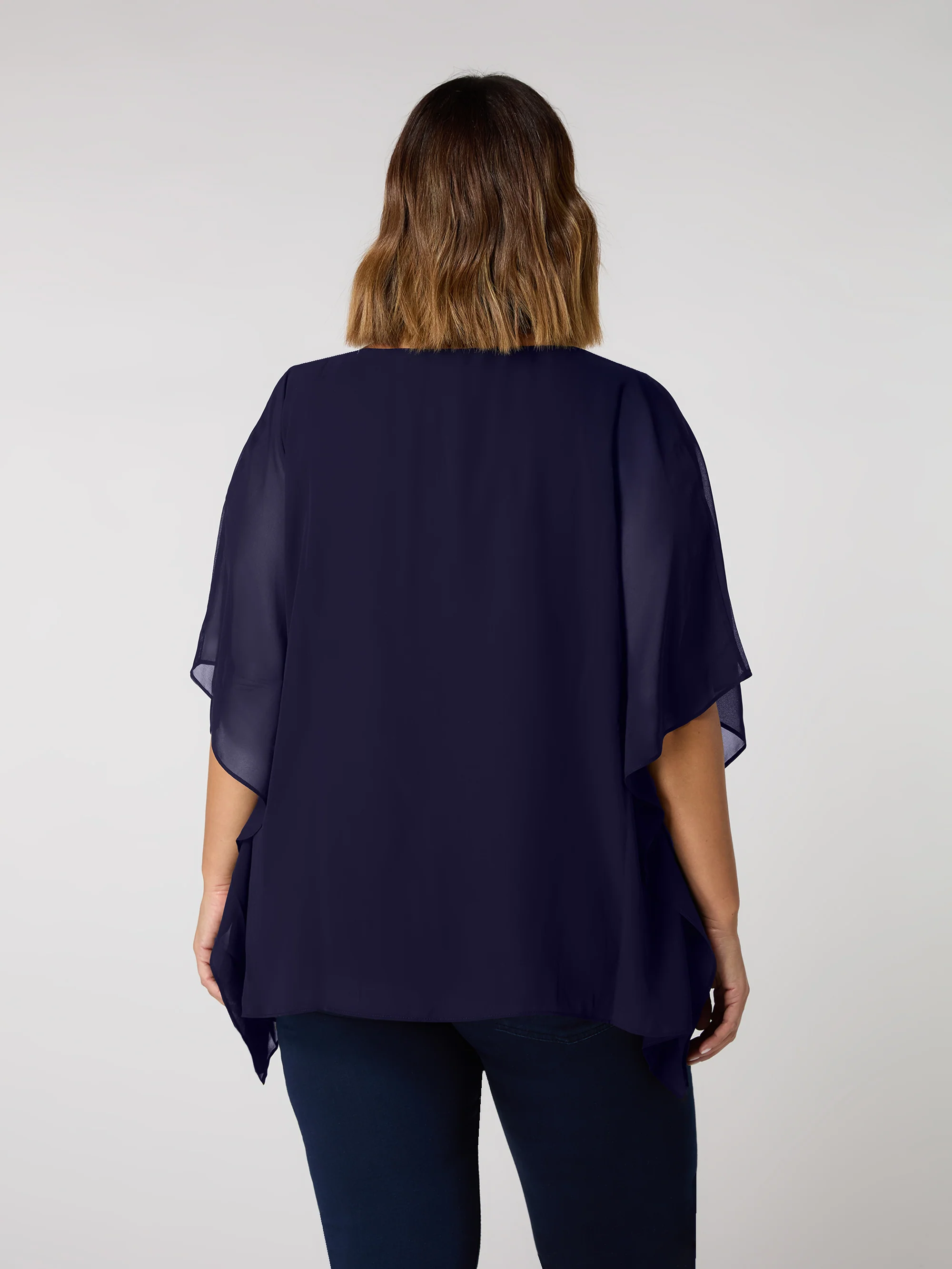 Navy Chiffon V Neck Overlay Top - Image 3