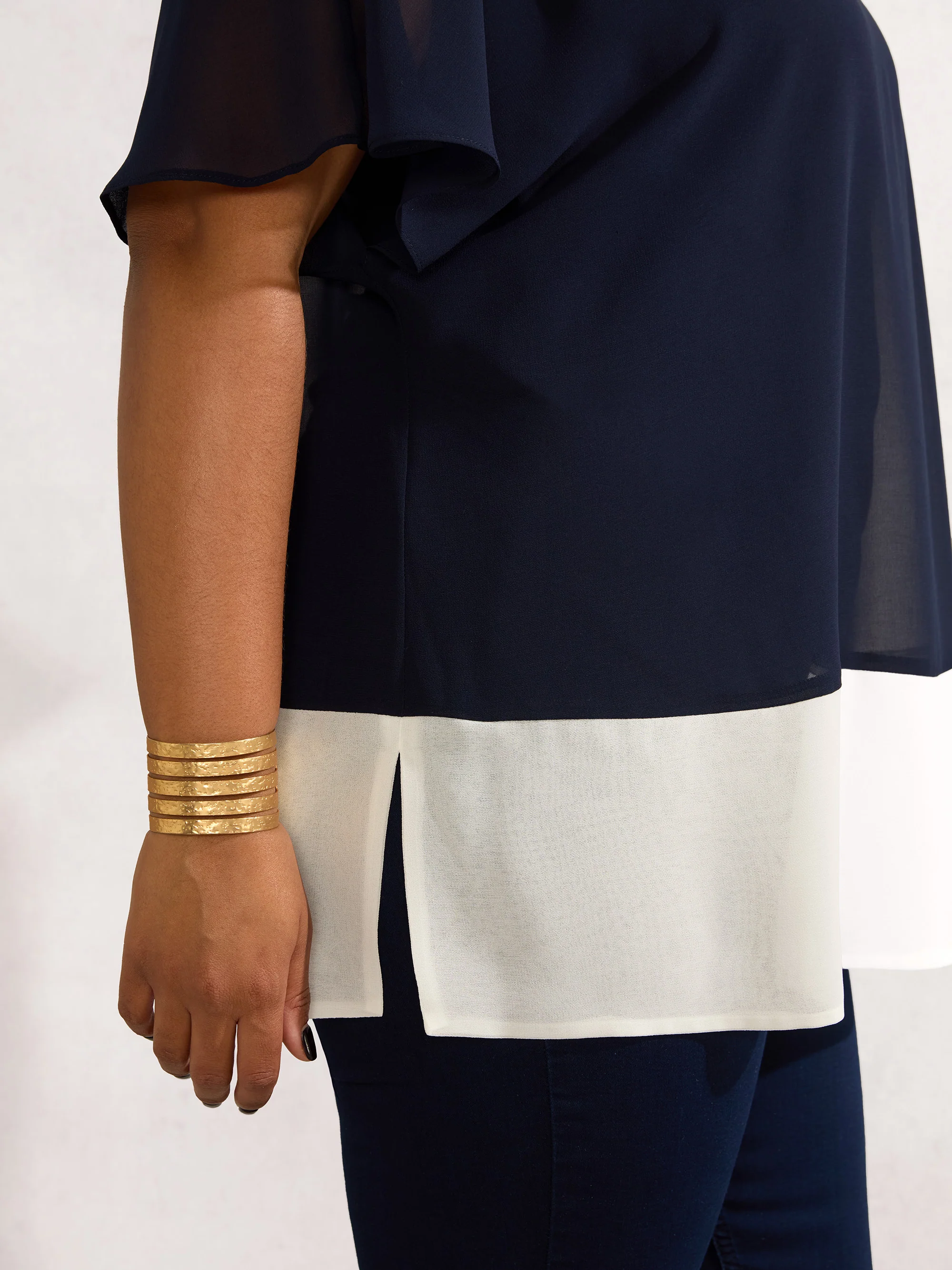 Navy Colour Block Overlay T-shirt - Image 2