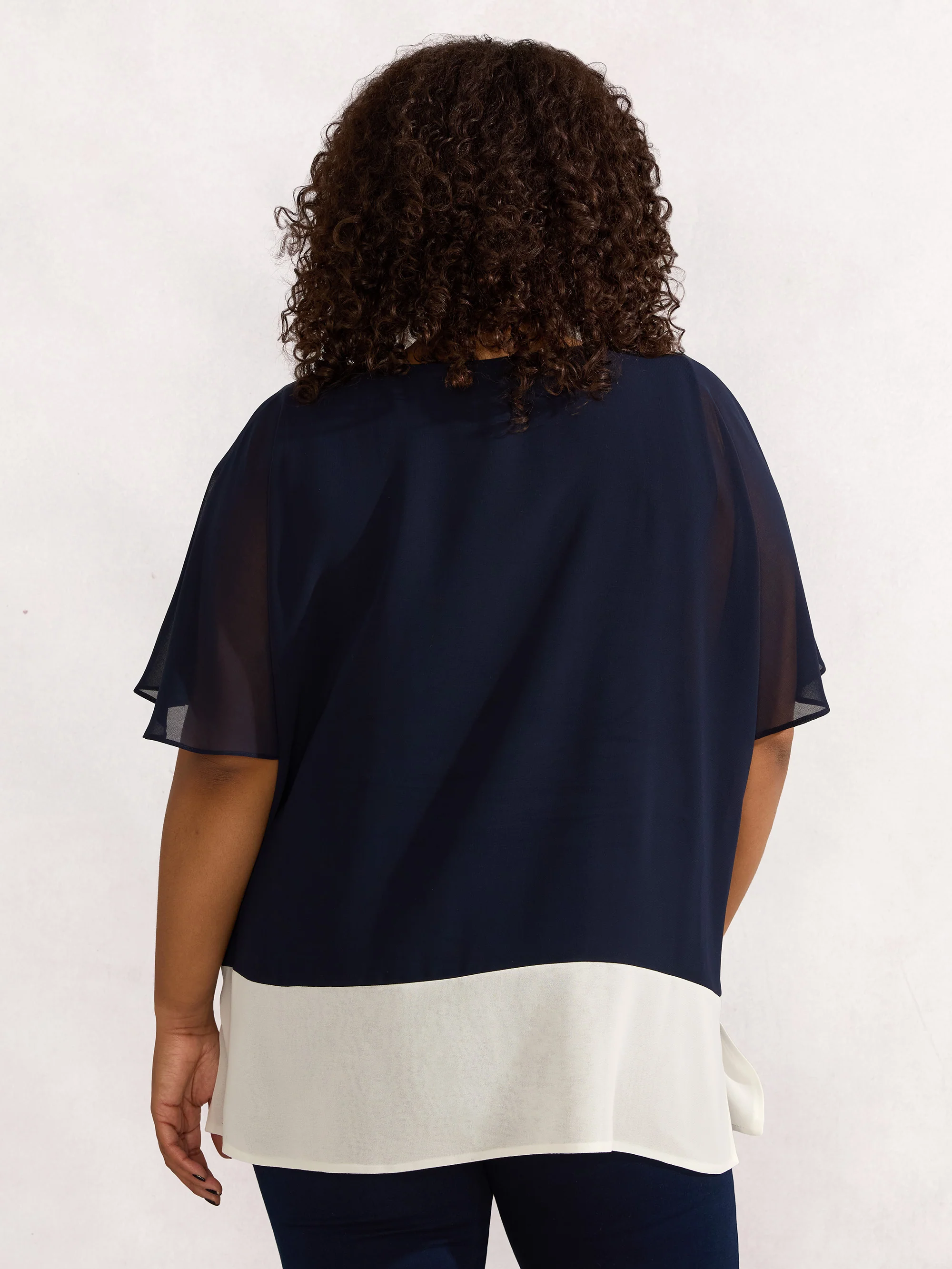 Navy Colour Block Overlay T-shirt - Image 3