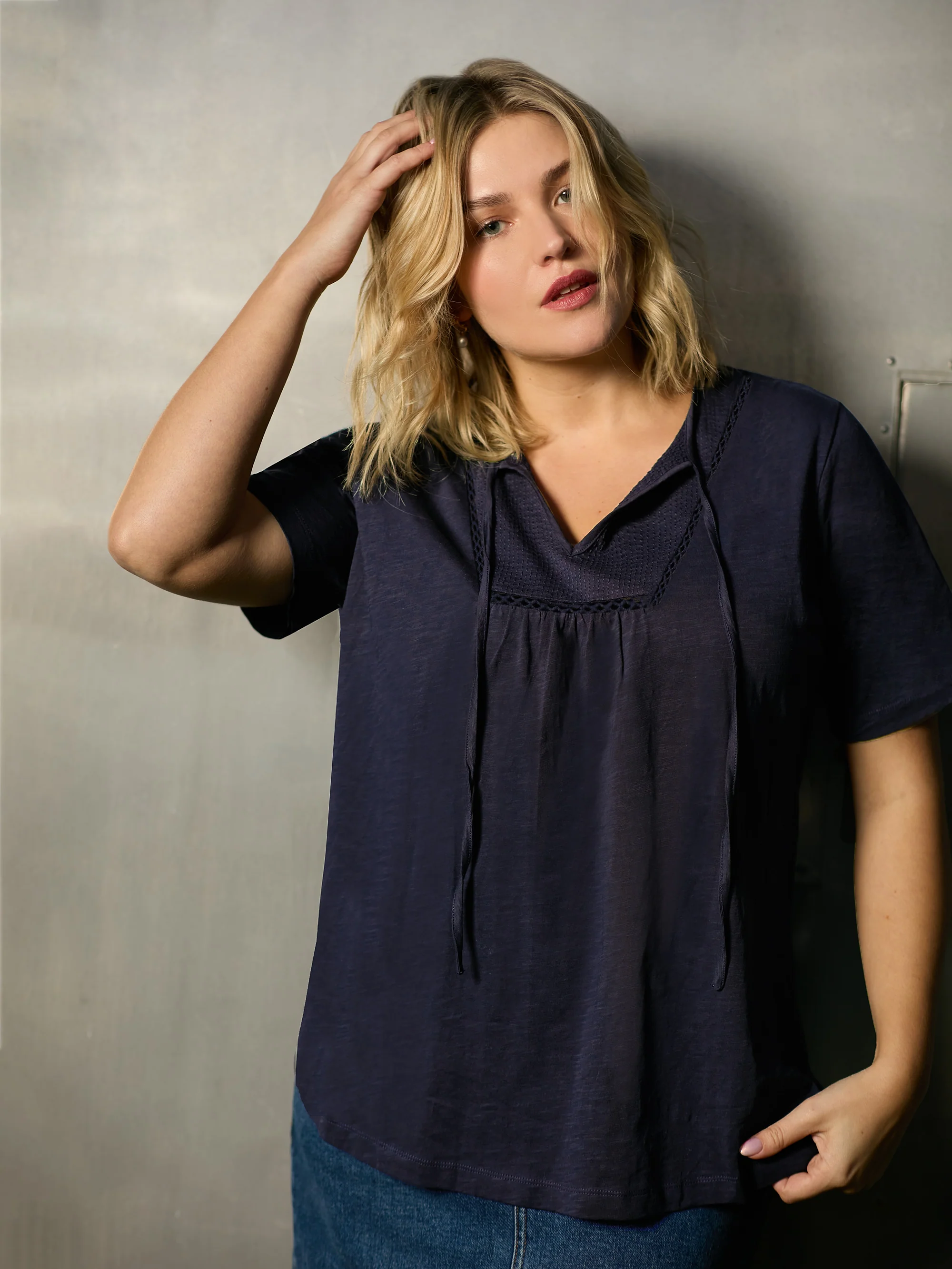Navy Cotton Slub Bib Tunic - Image 2