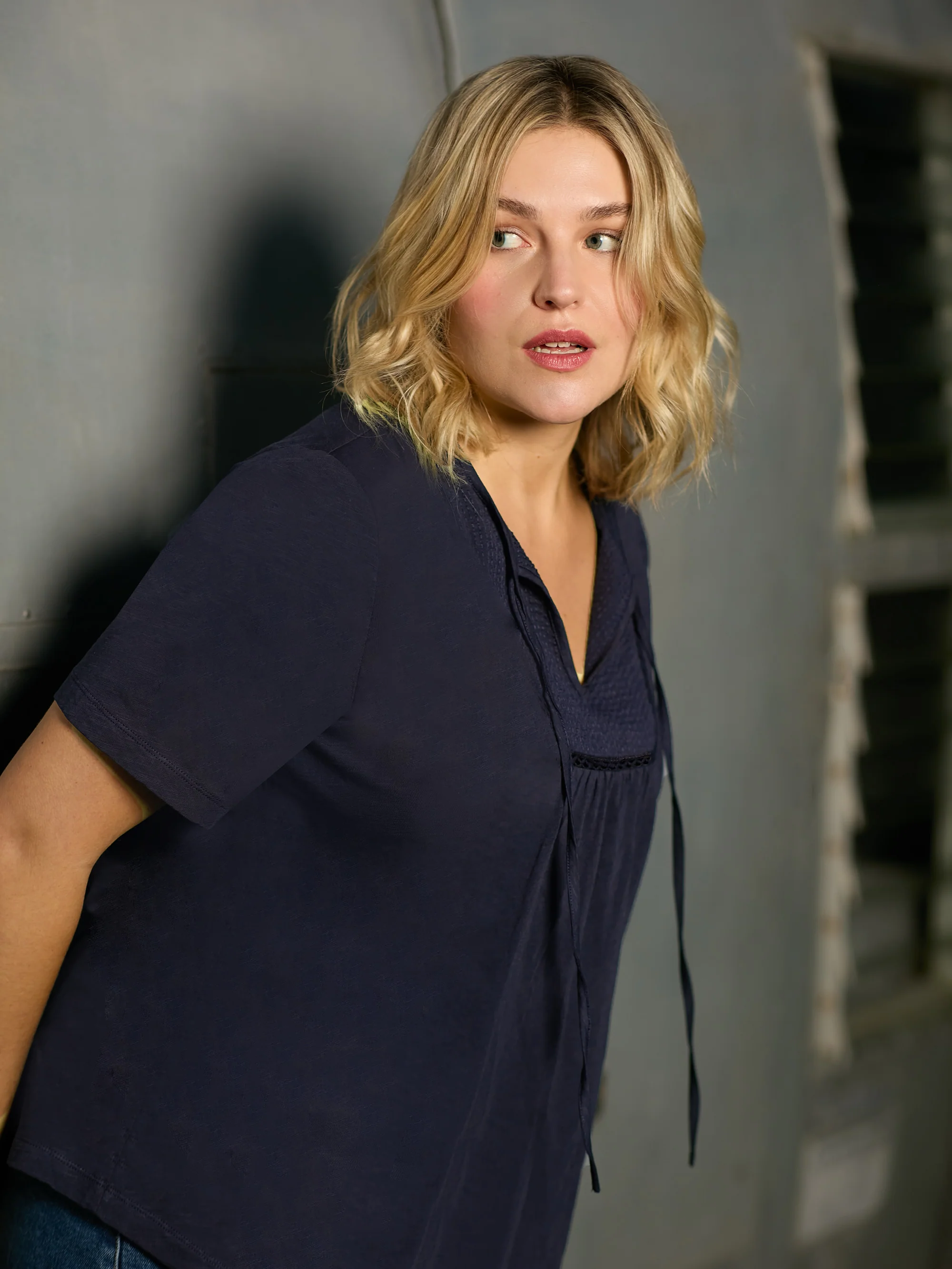 Navy Cotton Slub Bib Tunic - Image 3
