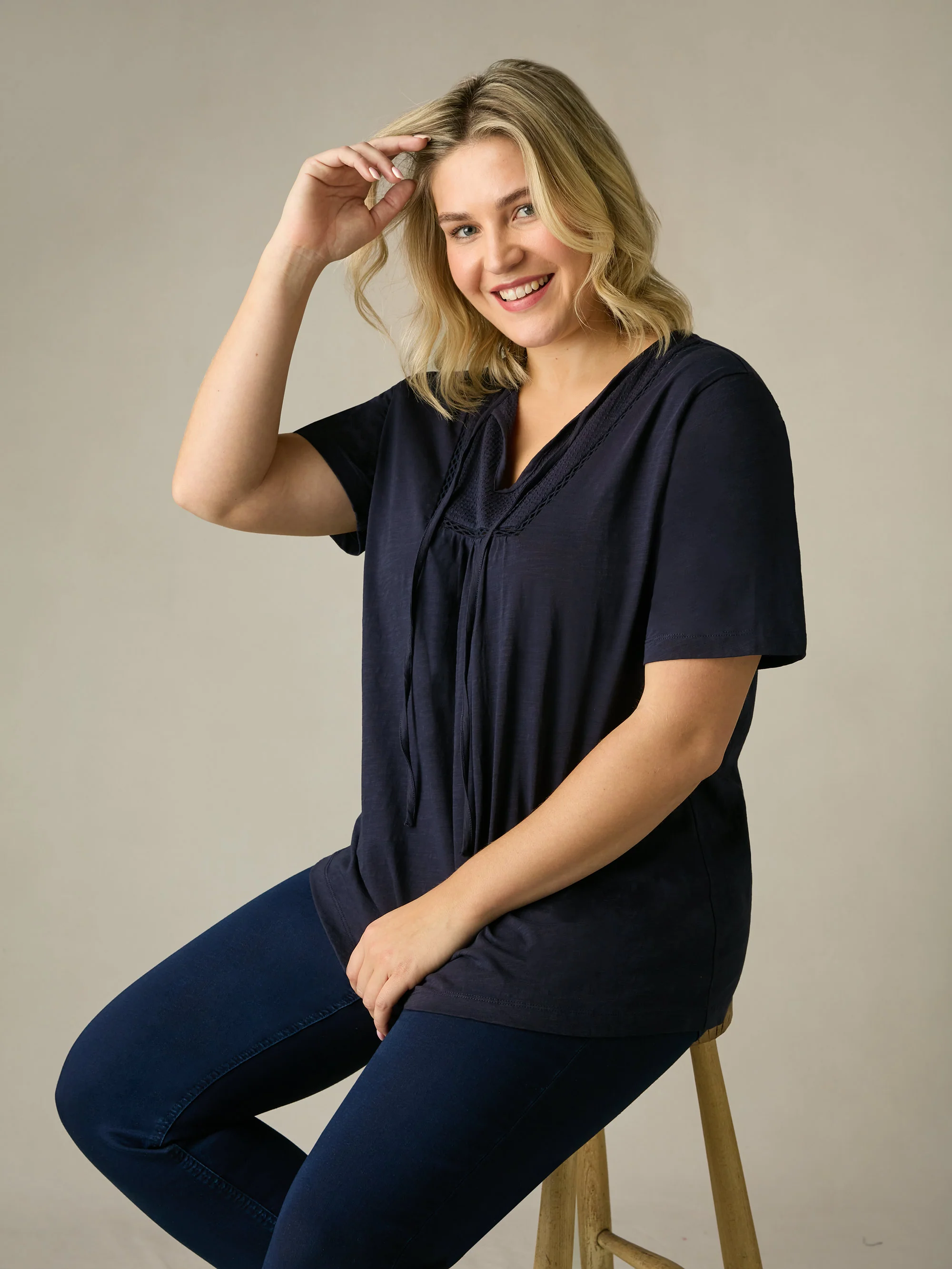 Navy Cotton Slub Bib Tunic - Image 4