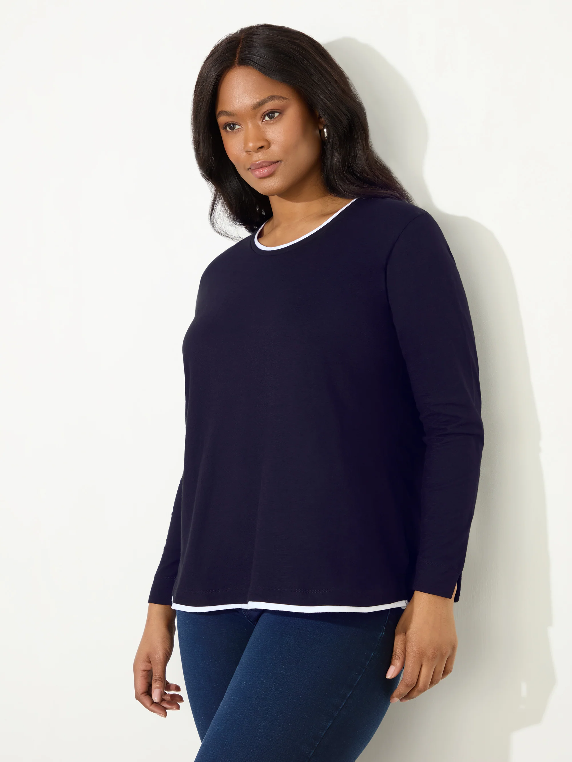 Navy Cotton Slub Contrast T-Shirt - Image 3