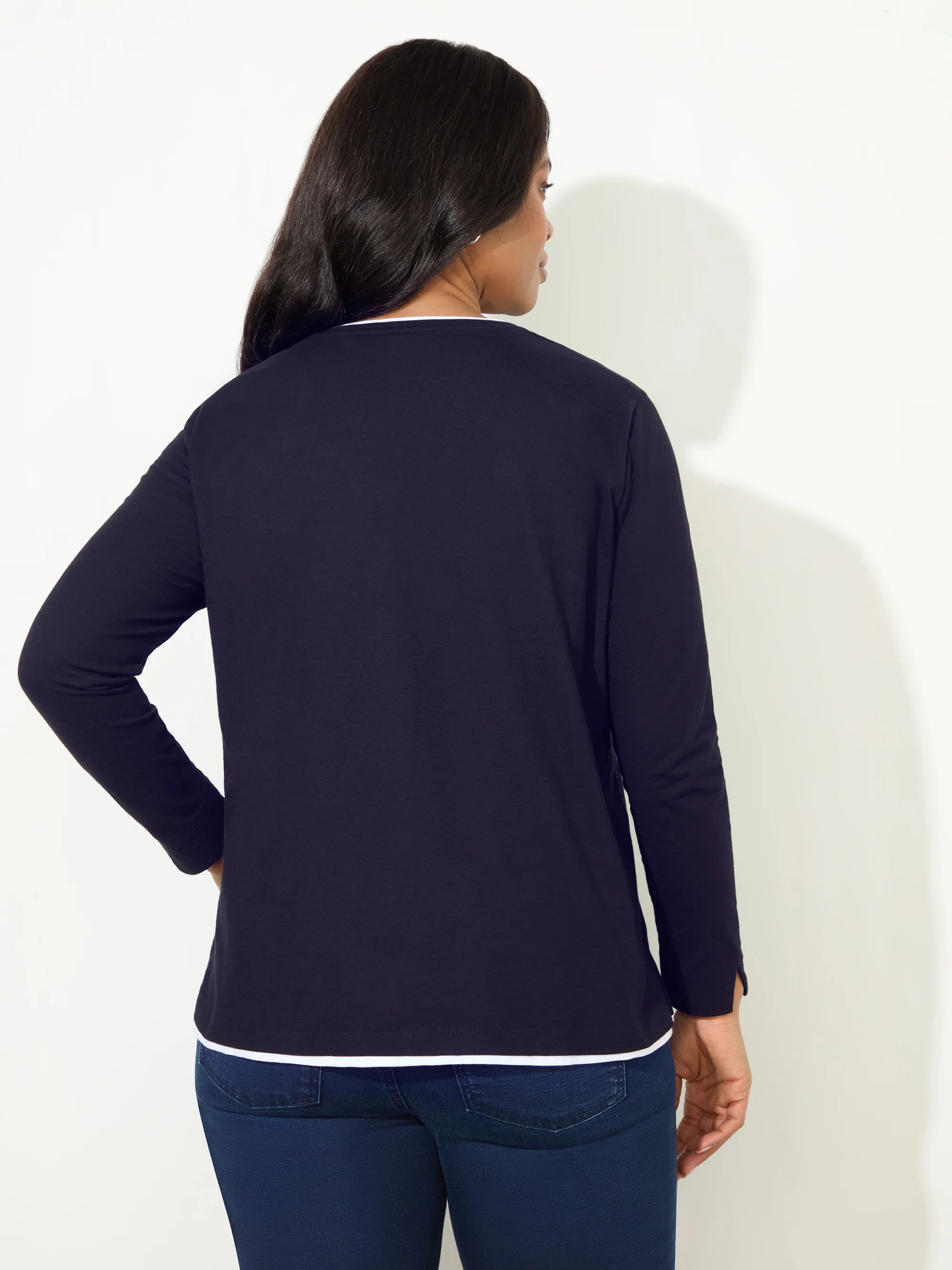 Navy Cotton Slub Contrast T-Shirt - Image 4