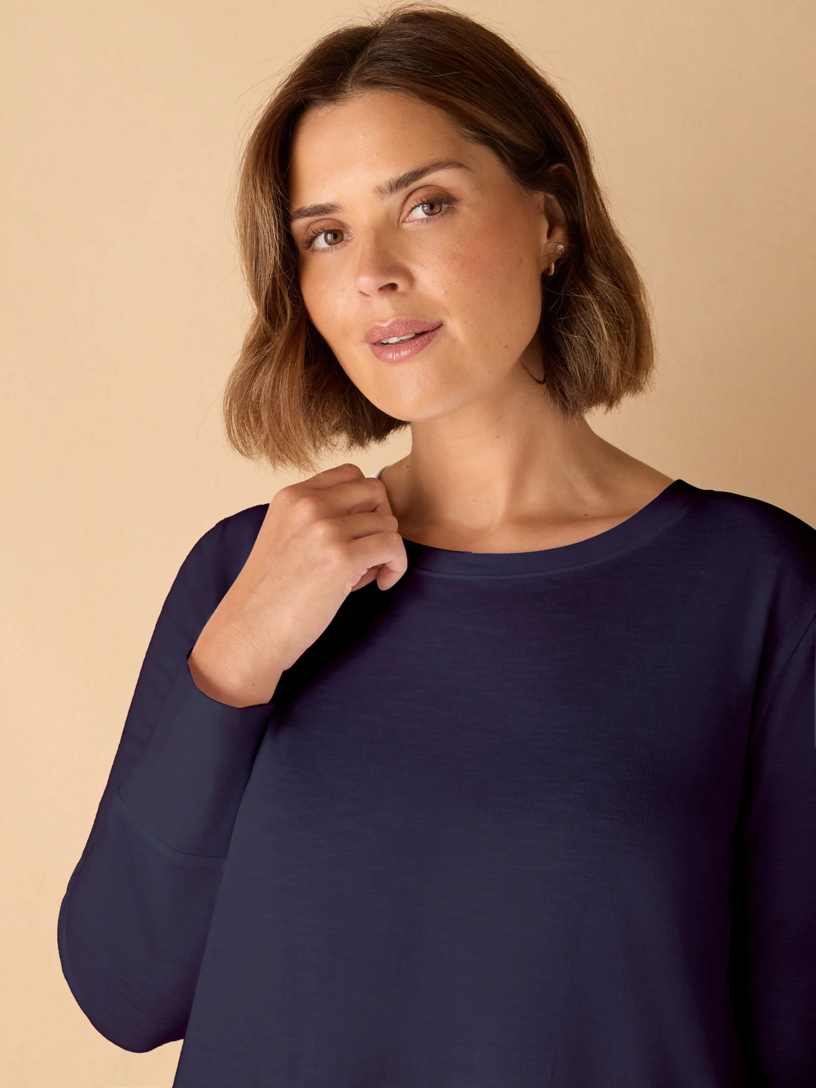 Navy Cotton Slub Crew Neck Long Sleeve T-Shirt - Image 3