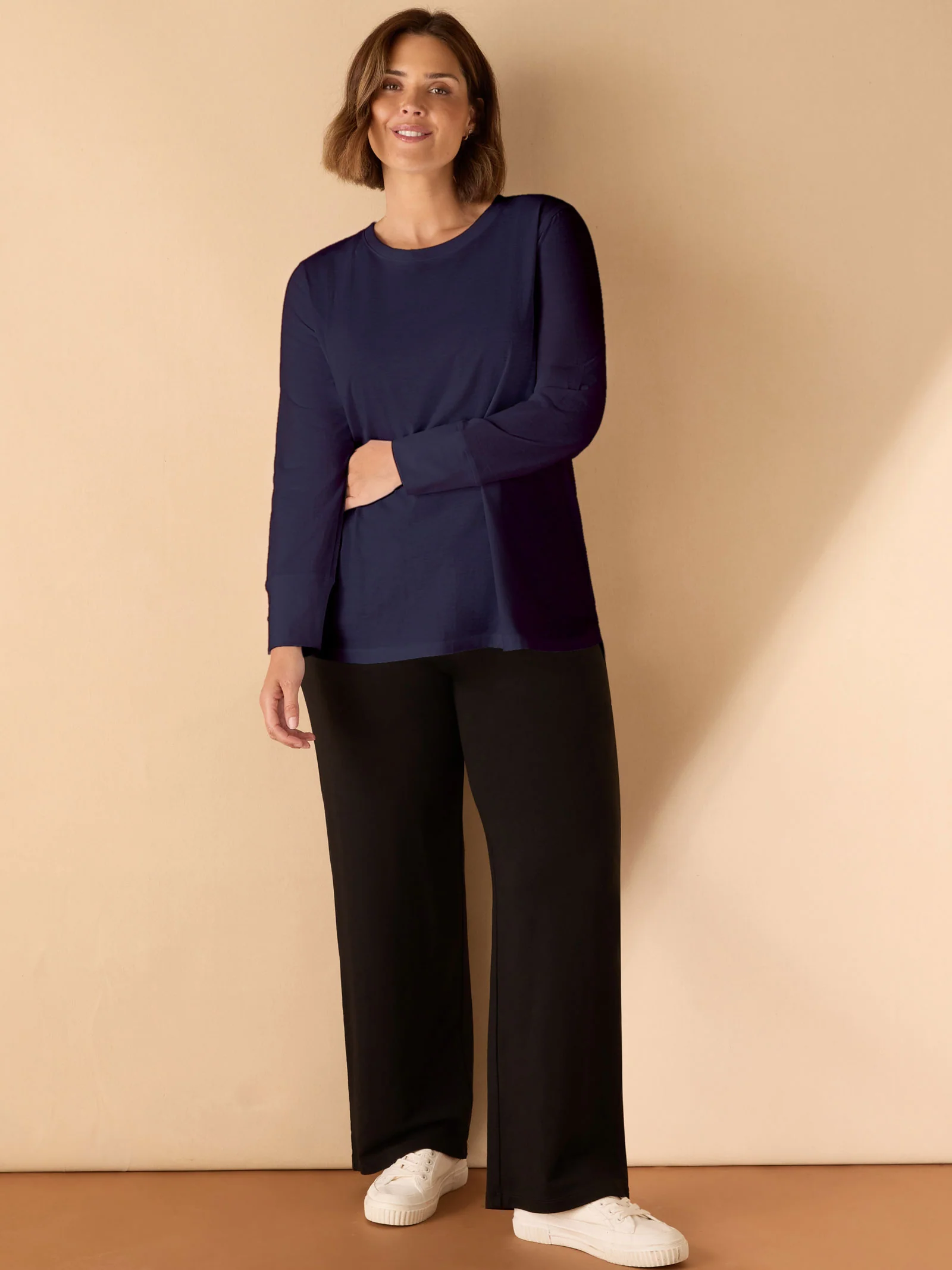 Navy Cotton Slub Crew Neck Long Sleeve T-Shirt - Image 4