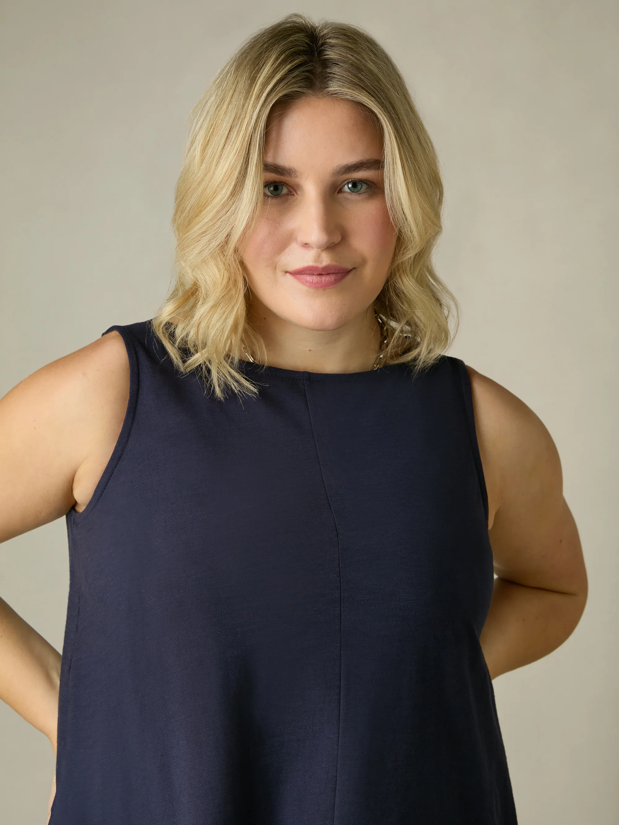 Navy Cotton Slub Round Neck Vest - Image 3