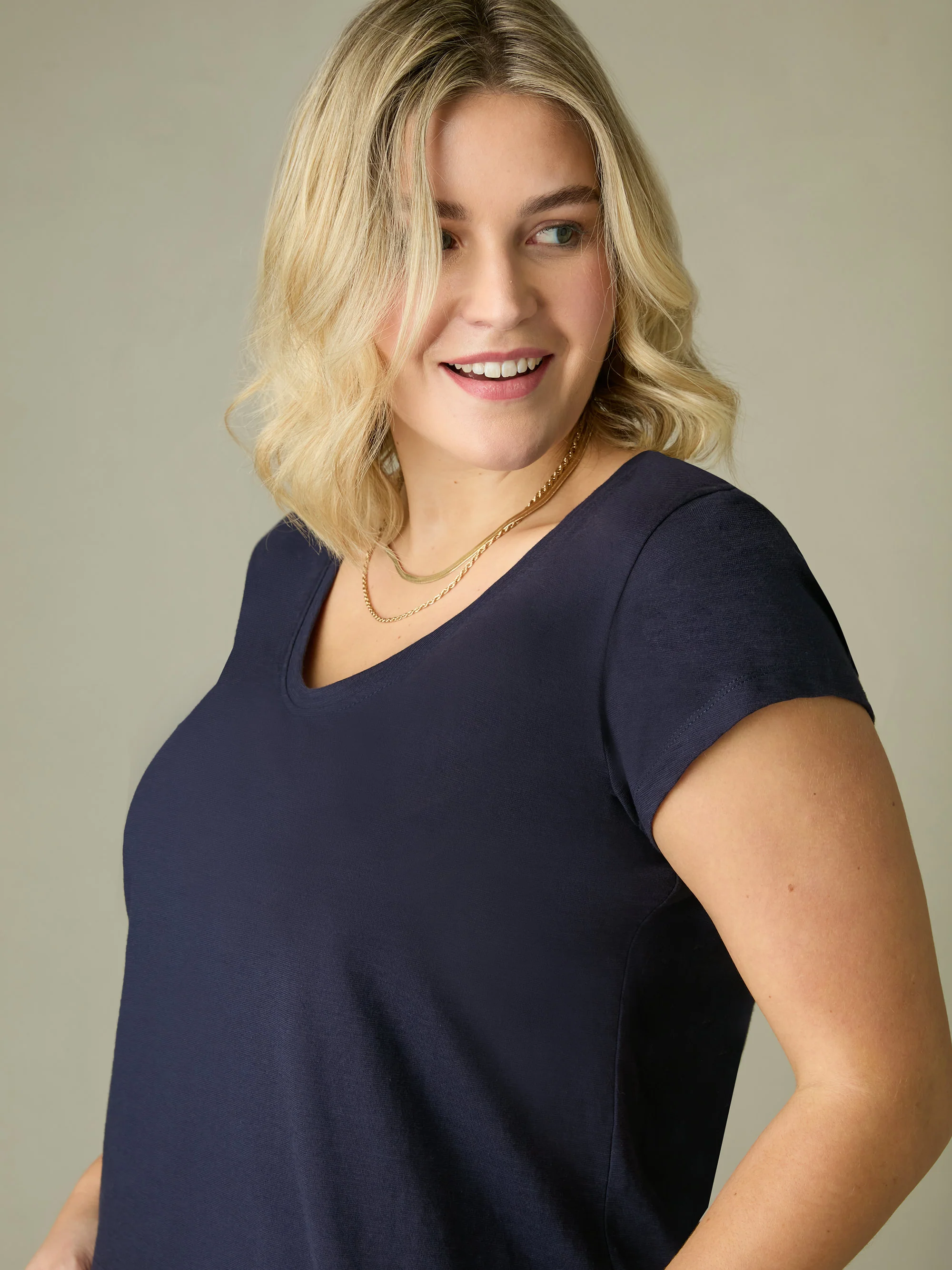 Navy Cotton Slub Scoop Neck T-Shirt - Image 7