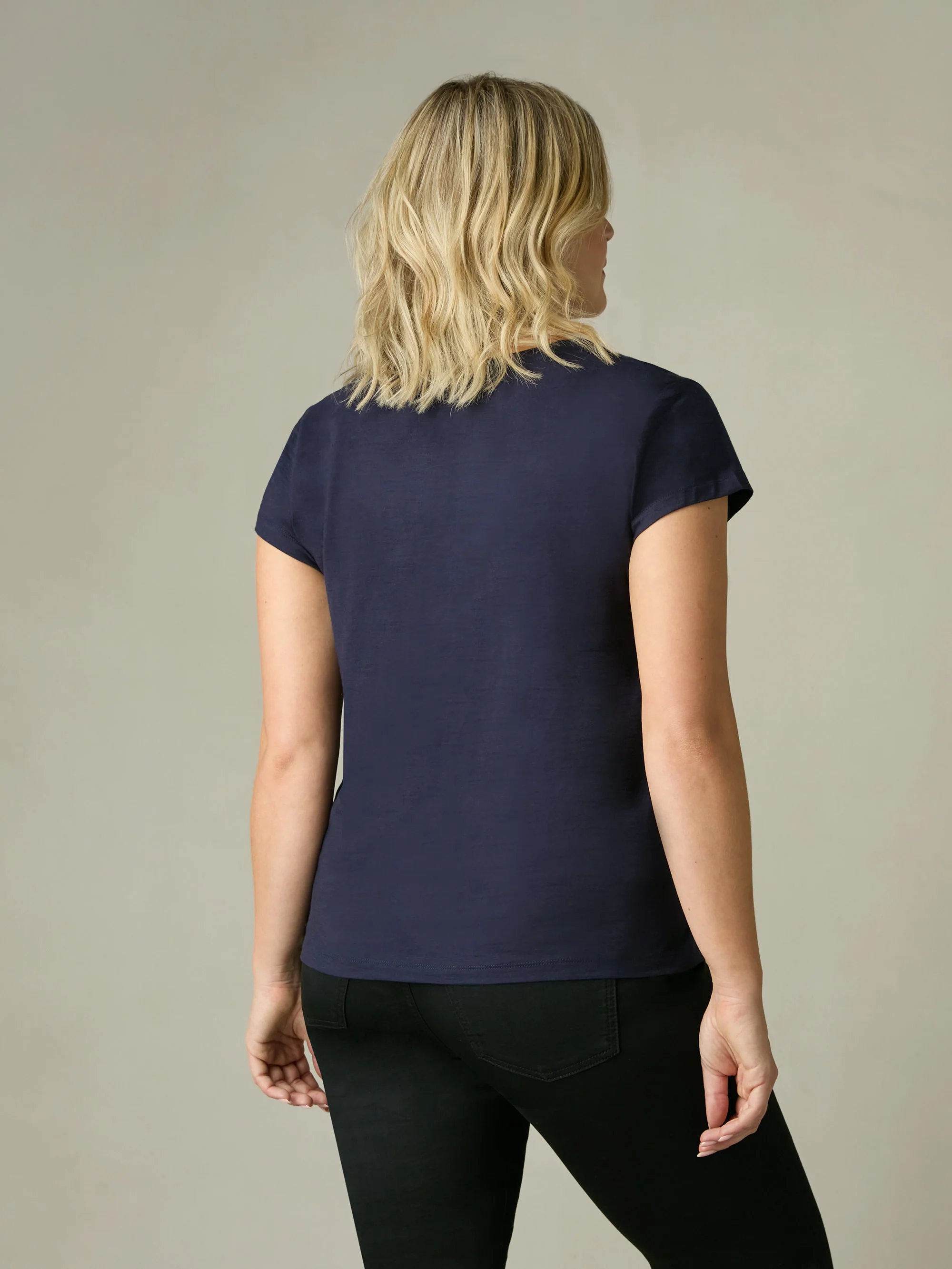 Navy Cotton Slub Scoop Neck T-Shirt - Image 8