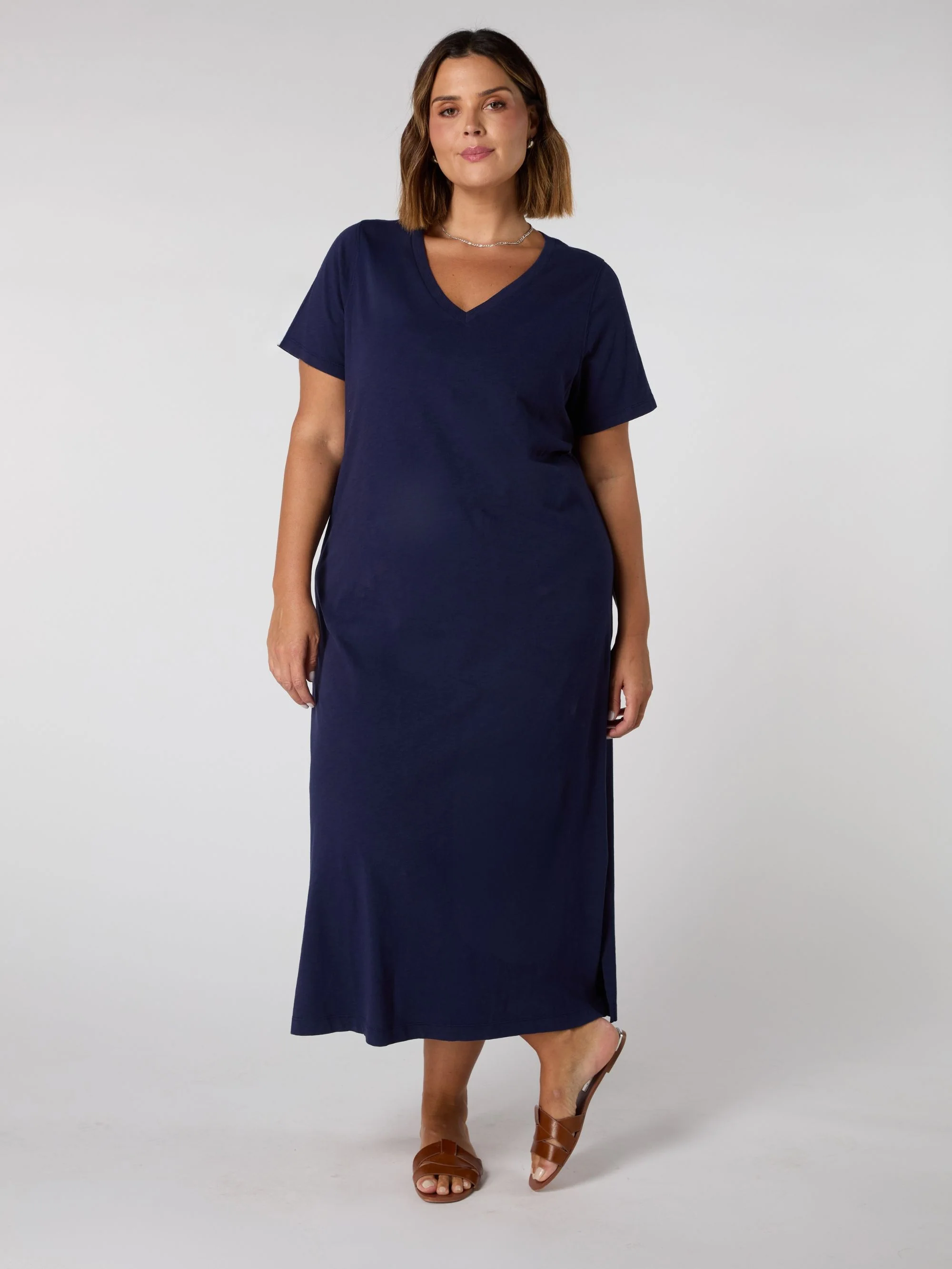 Navy Cotton Slub T-Shirt Dress