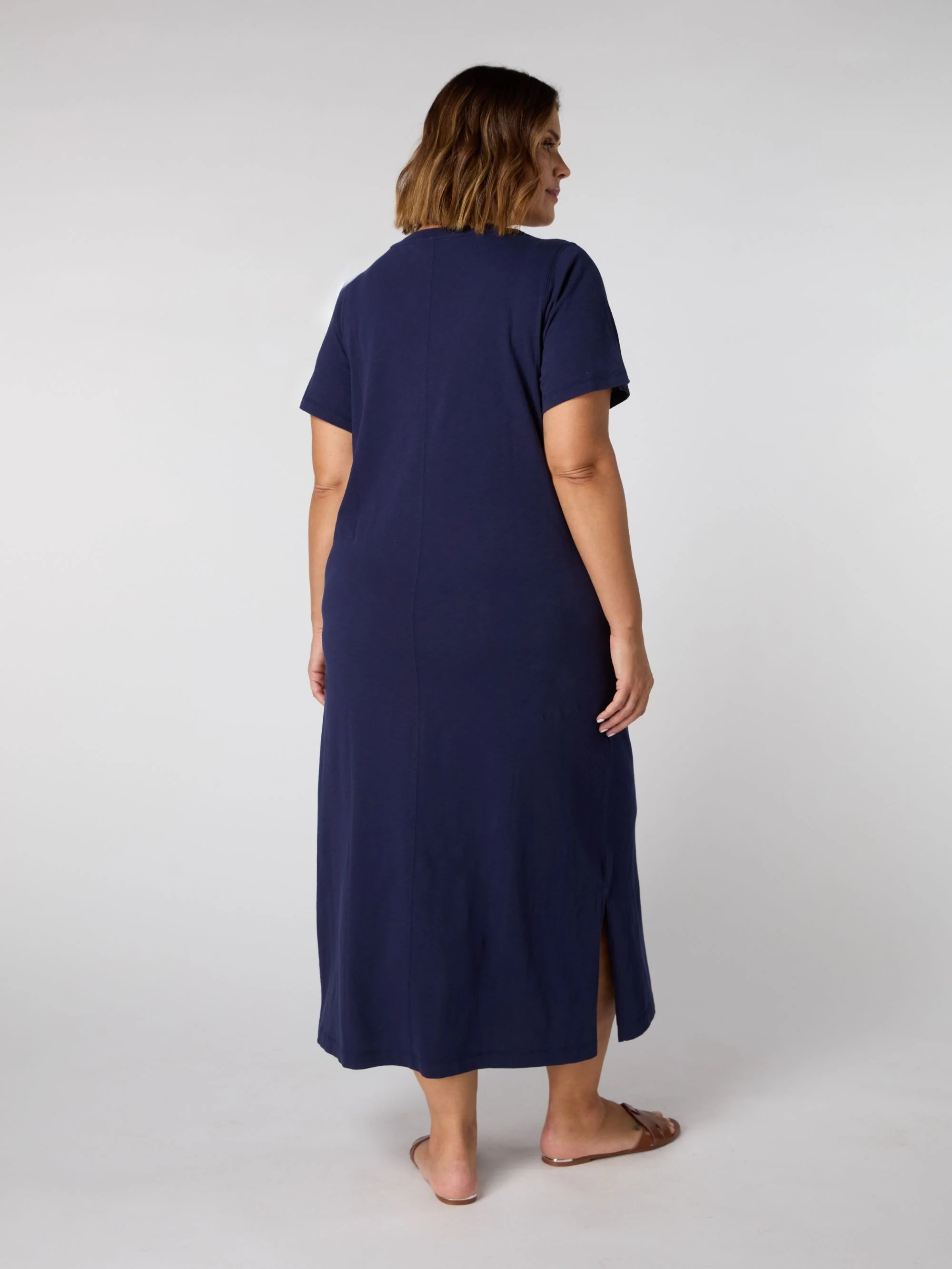 Navy Cotton Slub T-Shirt Dress - Image 3