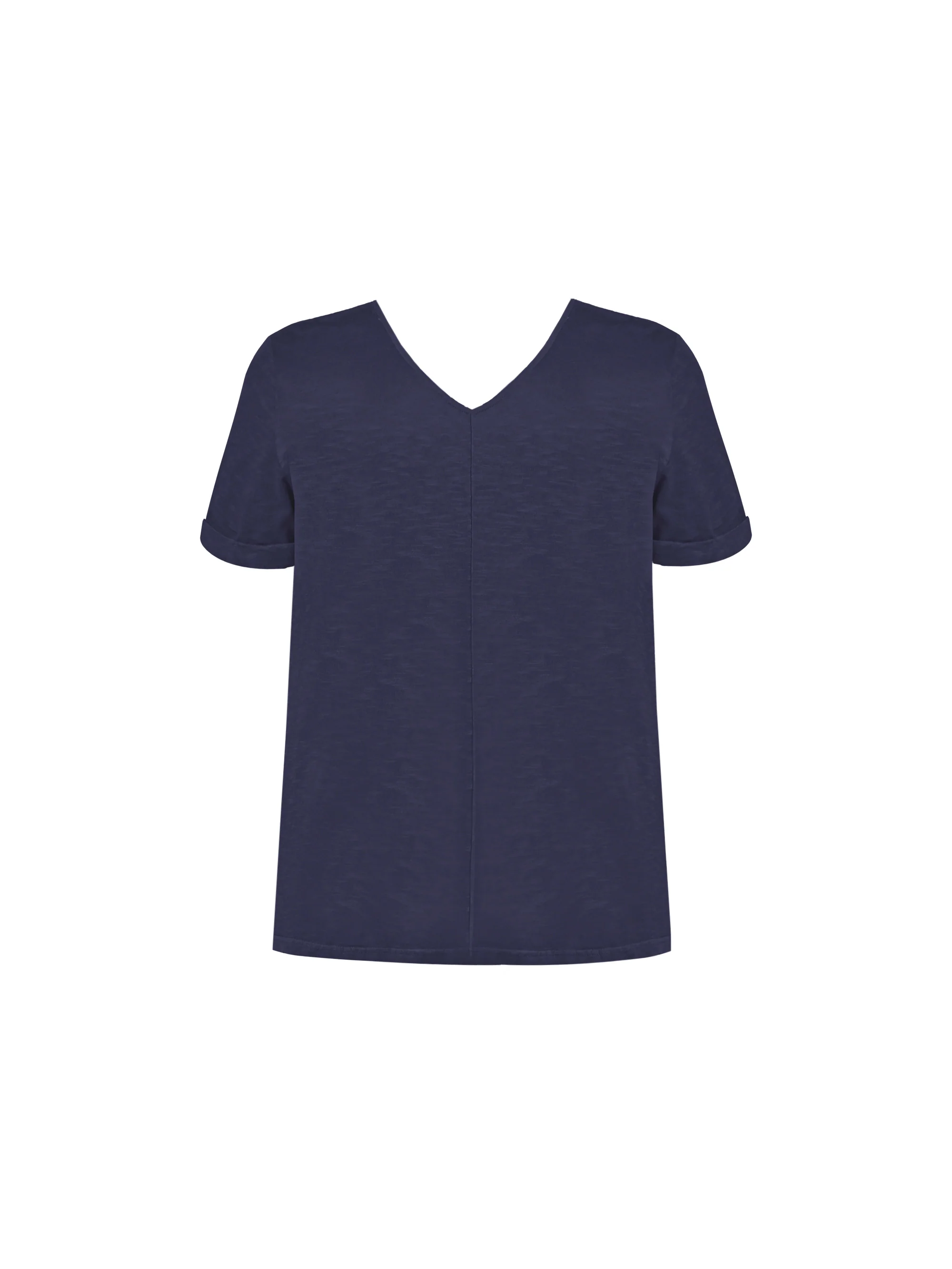 Navy Cotton Slub V-Neck Longline T-Shirt - Image 5