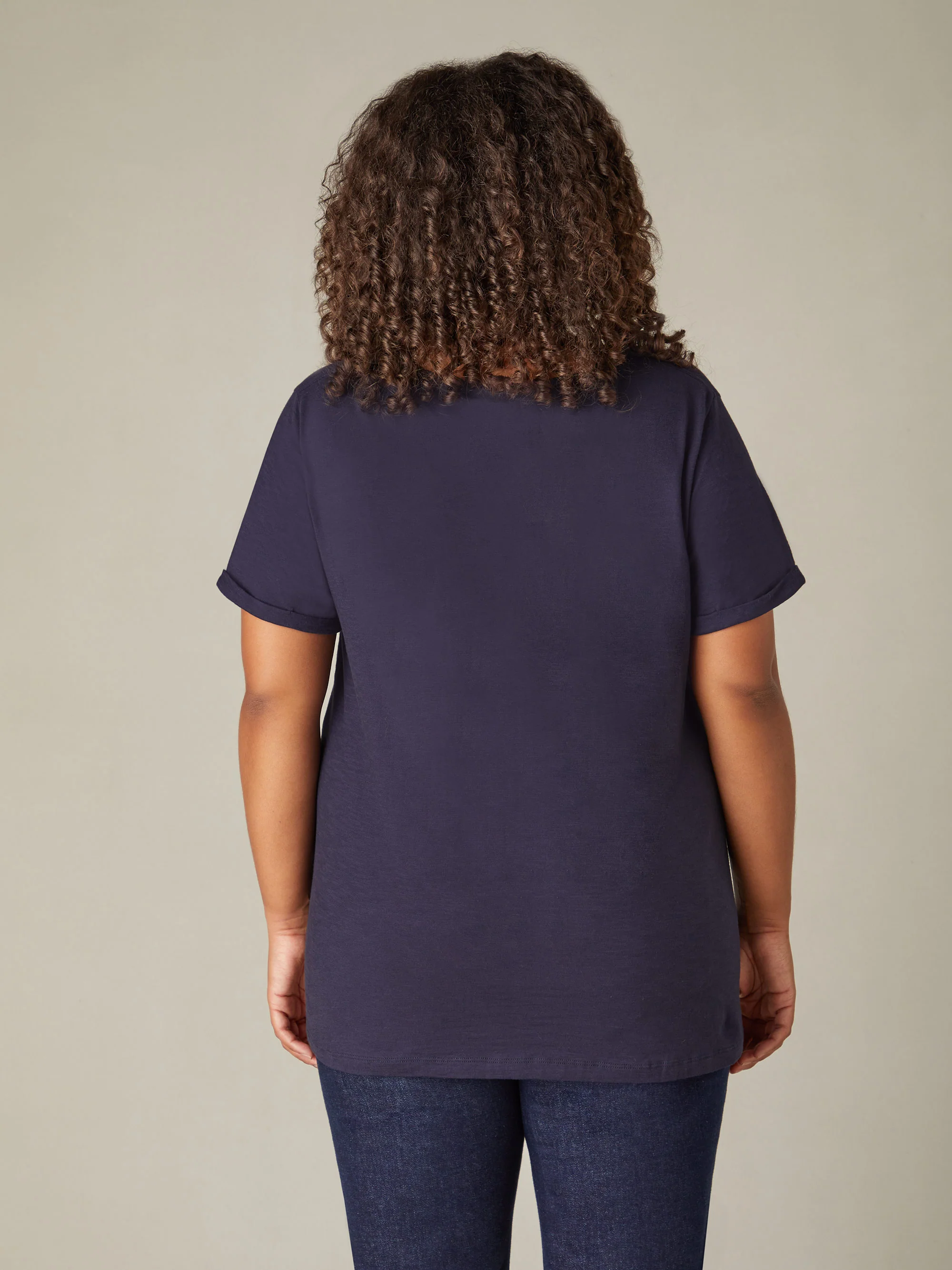 Navy Cotton Slub V-Neck T-Shirt - Image 4