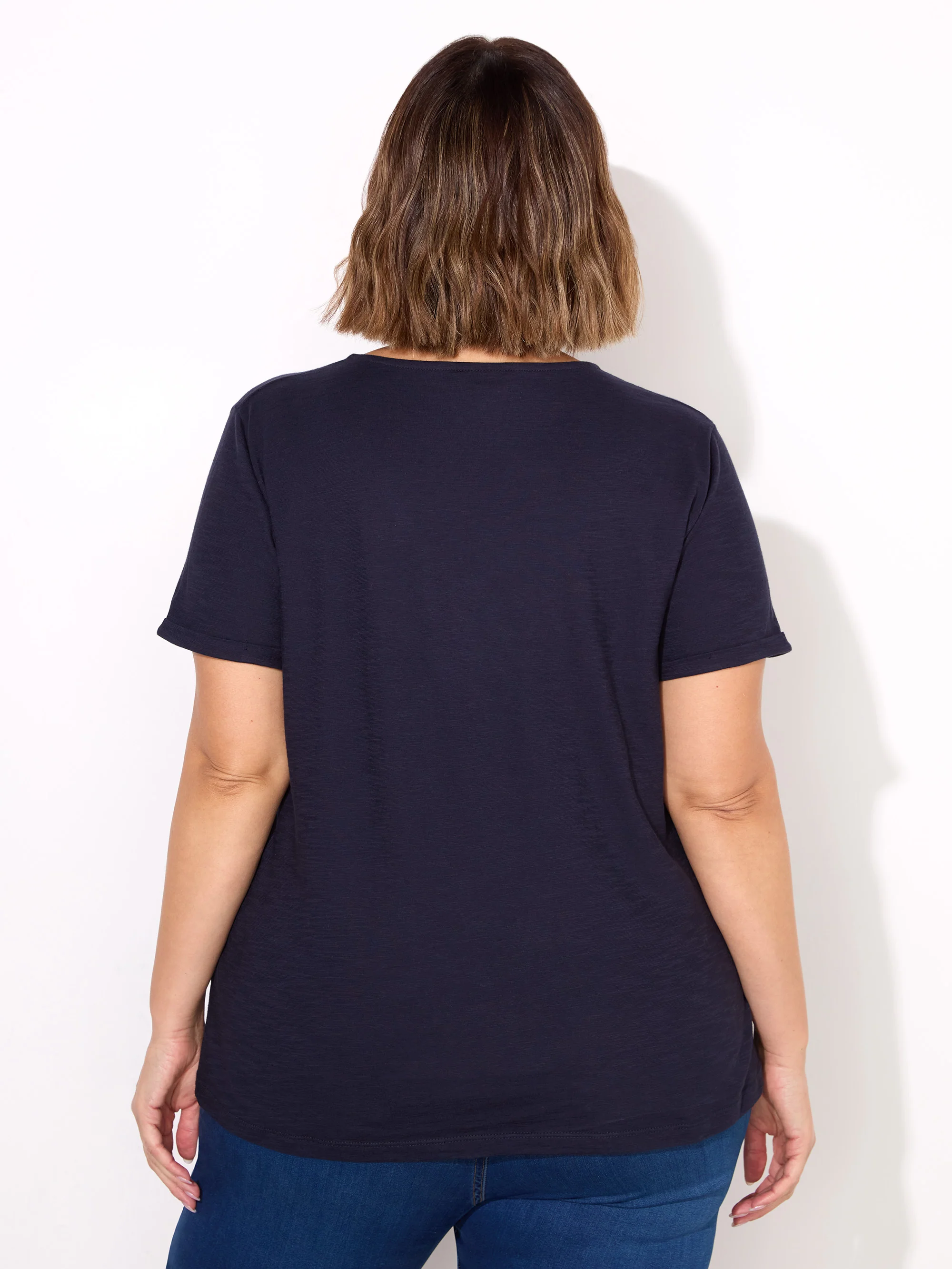 Navy Cotton Slub V-Neck T-Shirt - Image 3