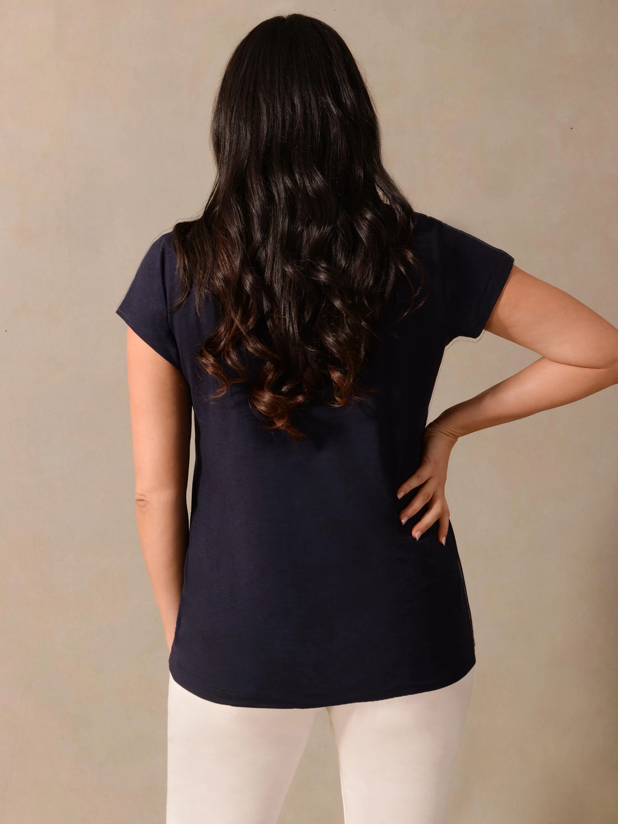 Navy Cotton Textured Scoop Neck Jersey T-Shirt - Image 3