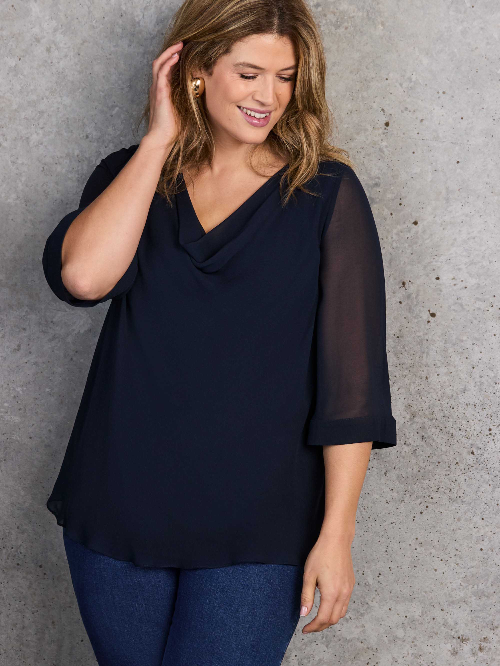 Navy Cowl Neck Overlay - Image 3