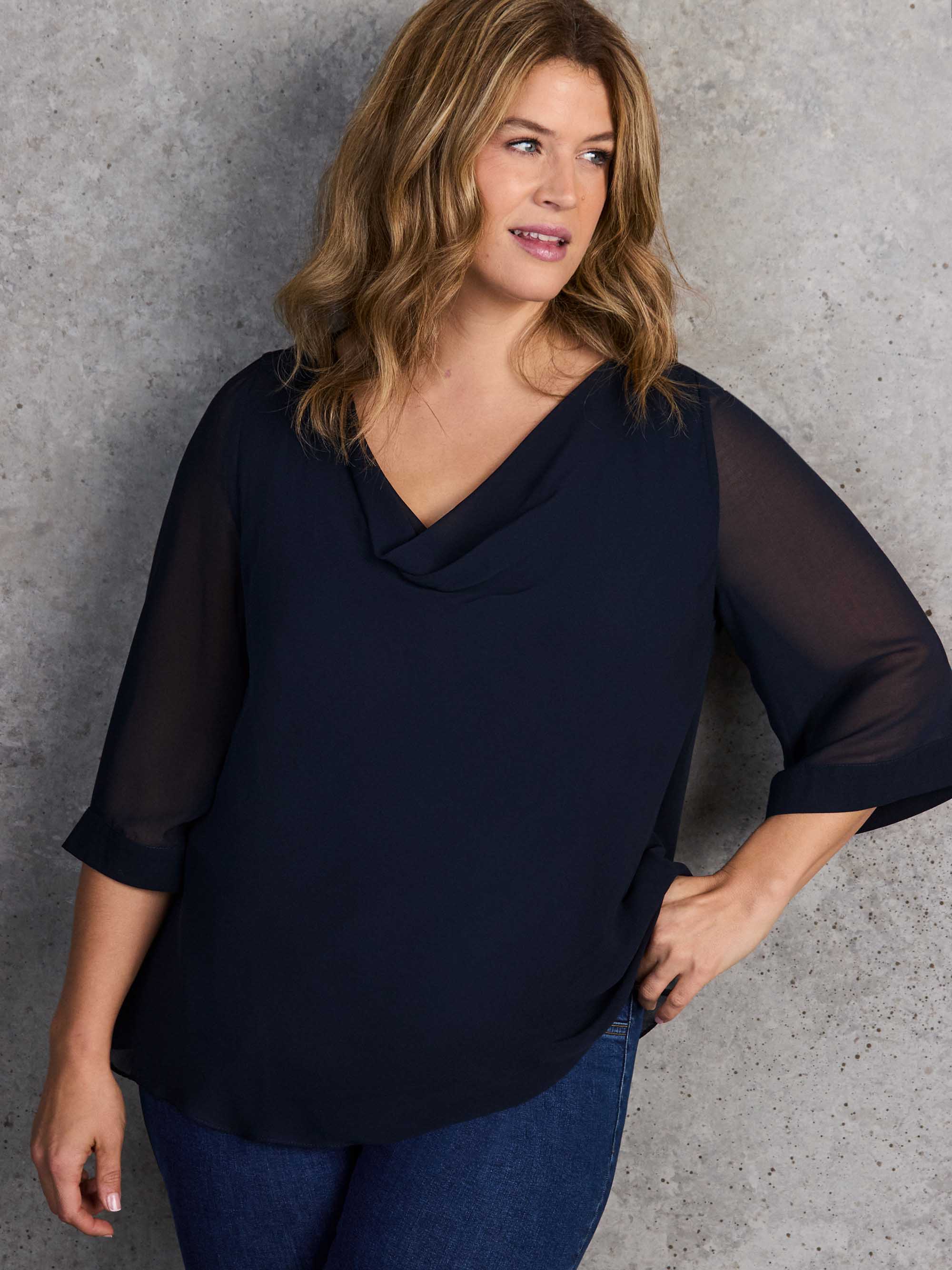 Navy Cowl Neck Overlay - Image 4