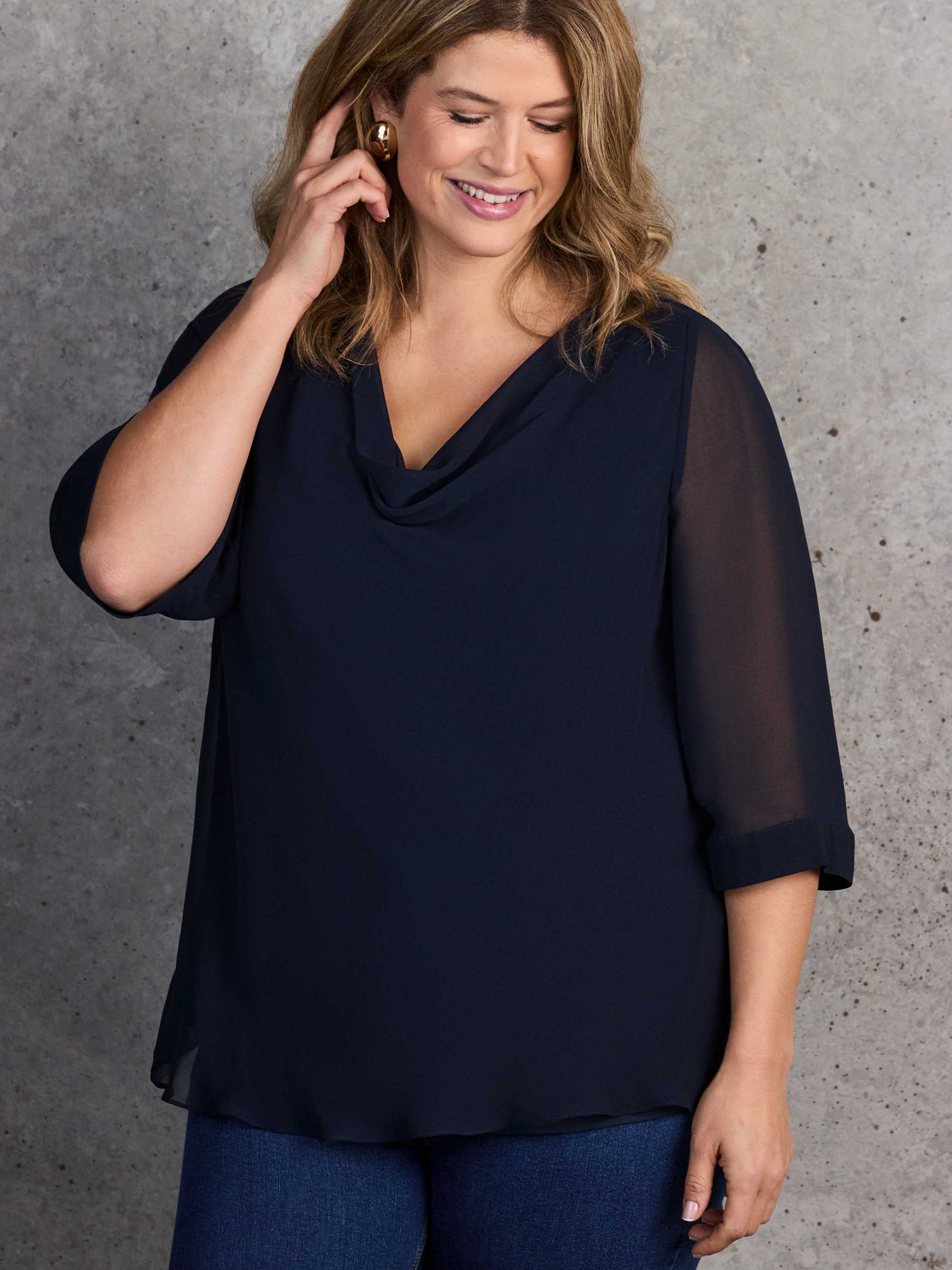 Navy Cowl Neck Overlay - Image 5