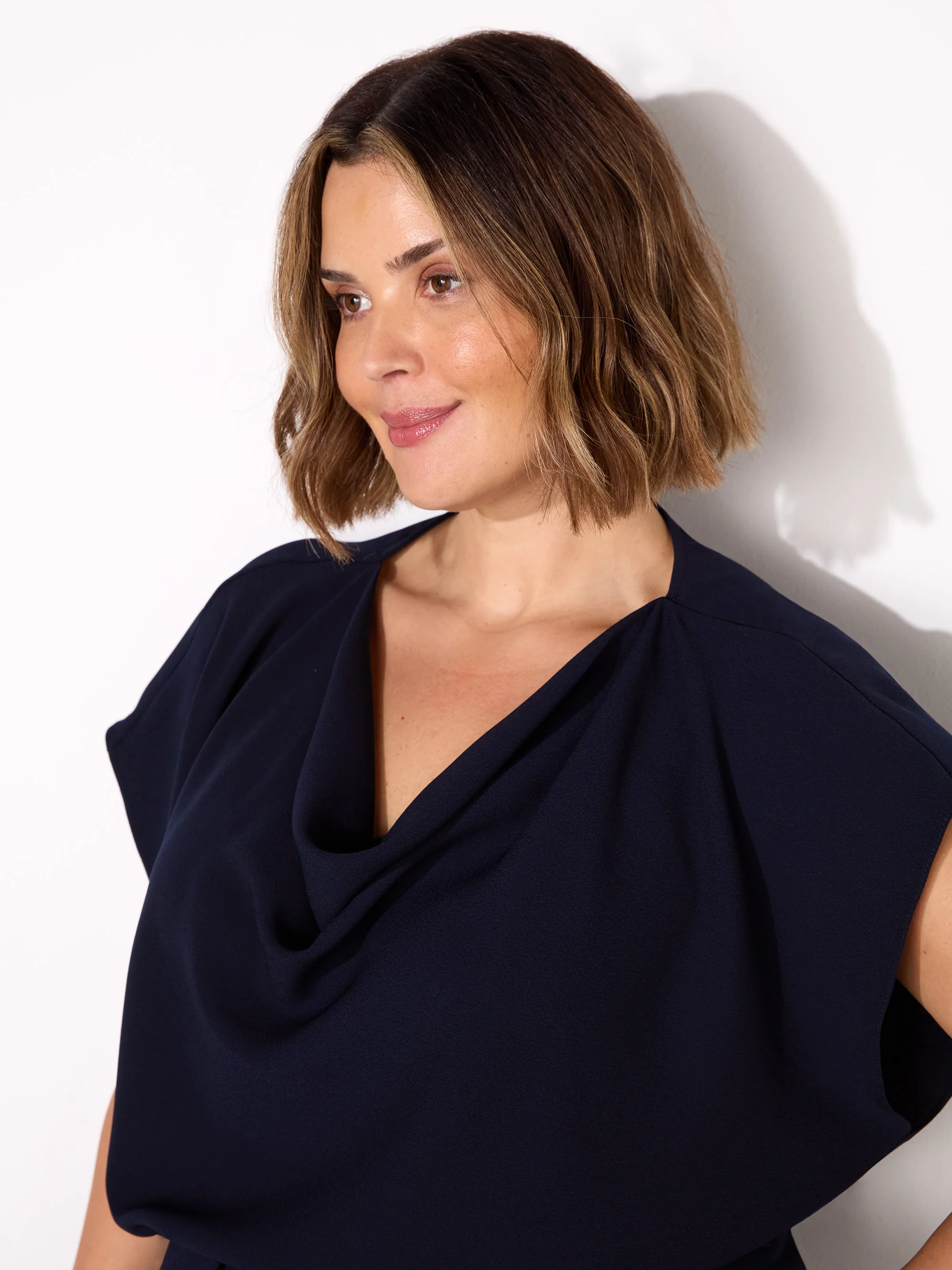 Navy Cowl Neck Top - Image 2
