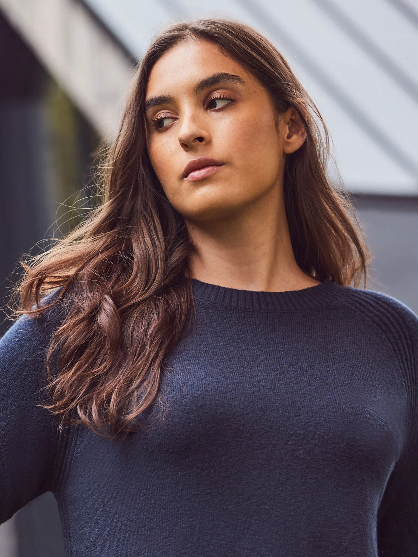 Navy Wool-Blend Longline Crew Neck Knit Jumper - Image 2