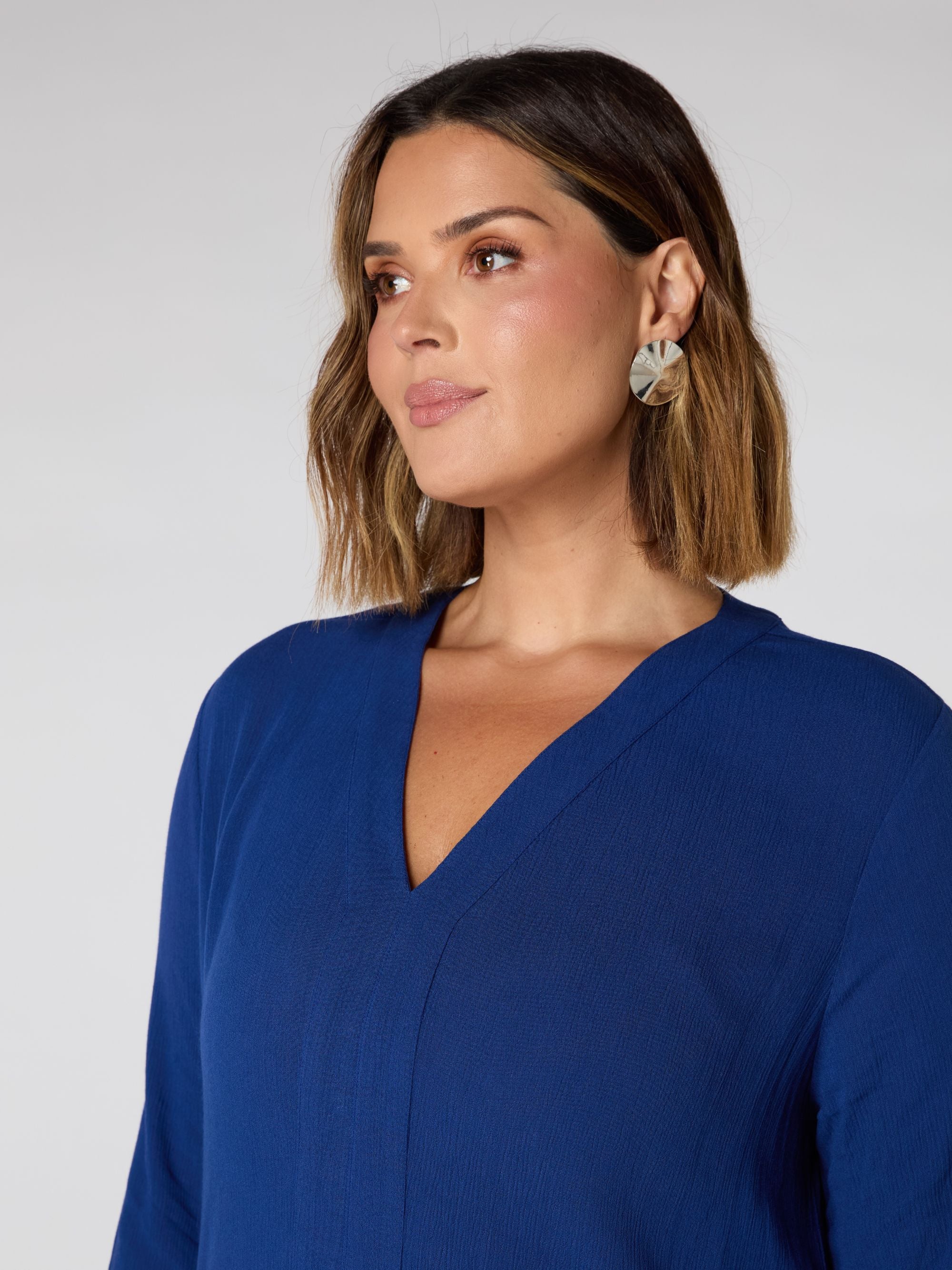 Navy Crinkle Split Front Longline Tunic - Image 2
