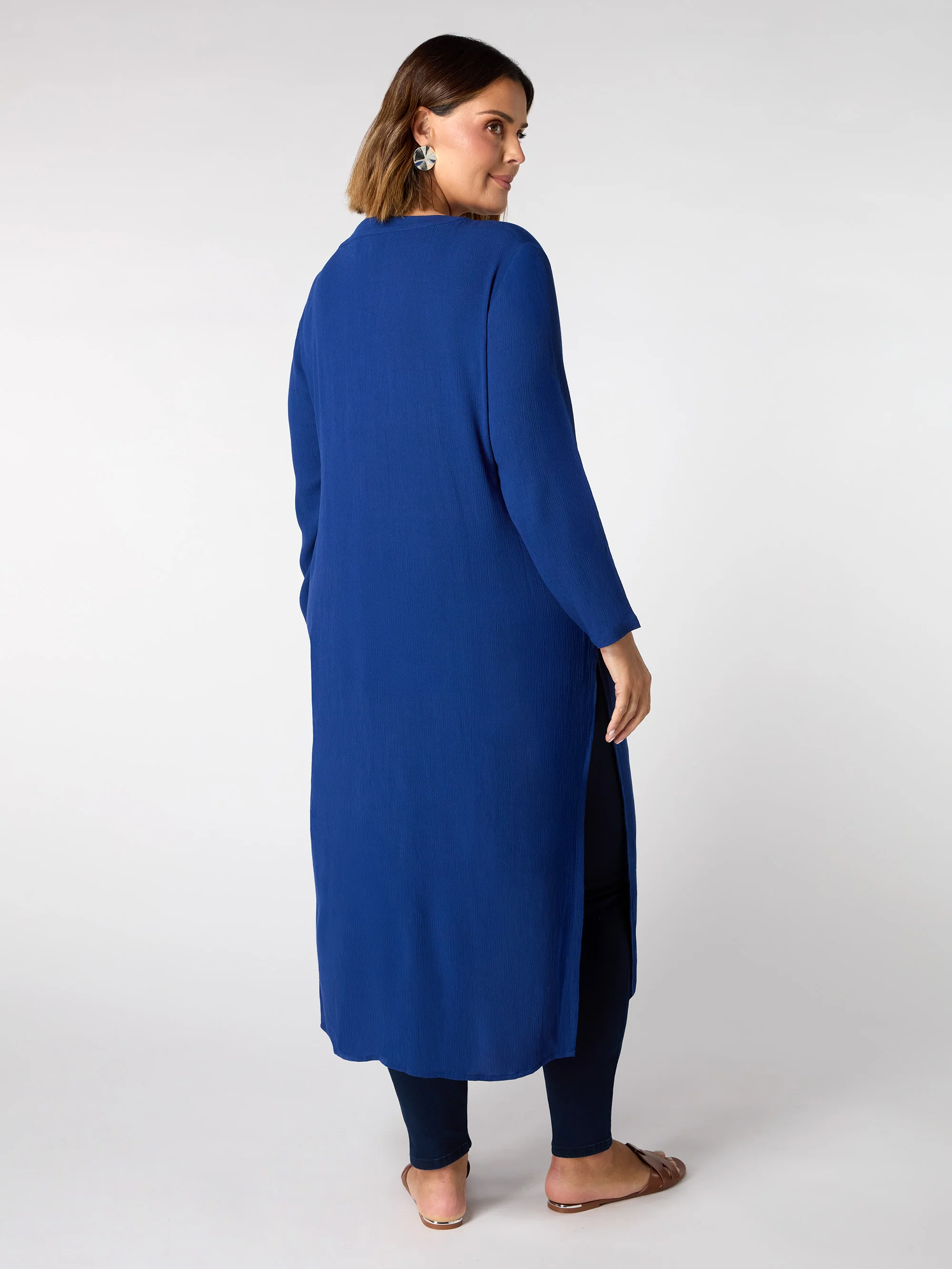 Navy Crinkle Split Front Longline Tunic - Image 3