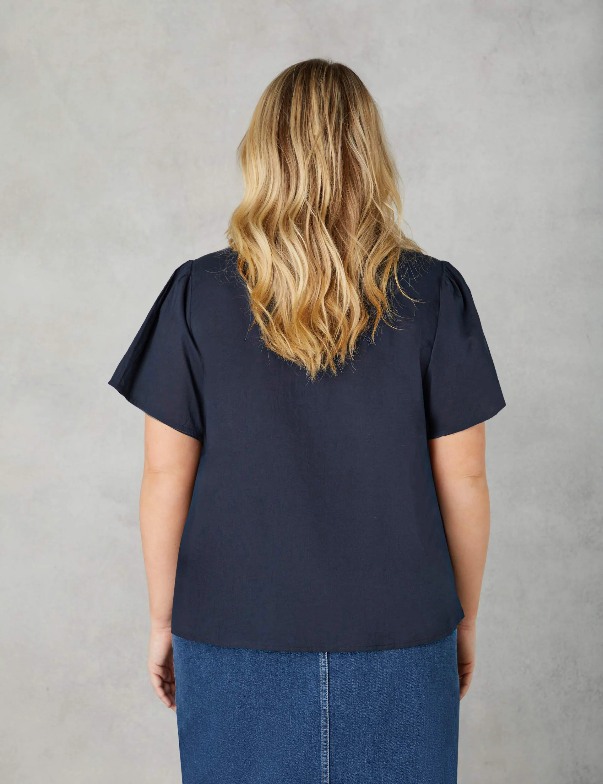 Navy Crochet Trim Short Sleeve Blouse - Image 5